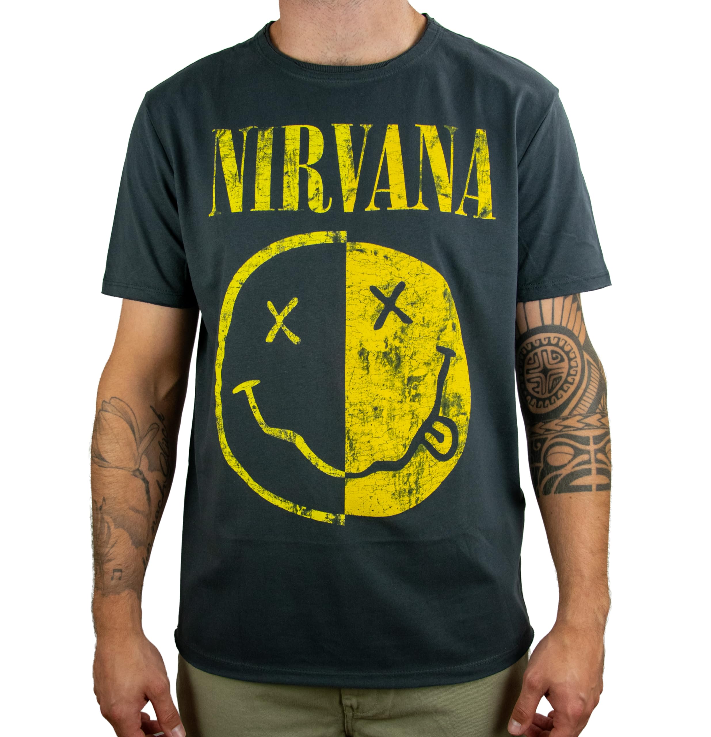 Amplified Men's Gray Nirvana Spiced Smiley Charcoal T-Shirt (Xx)