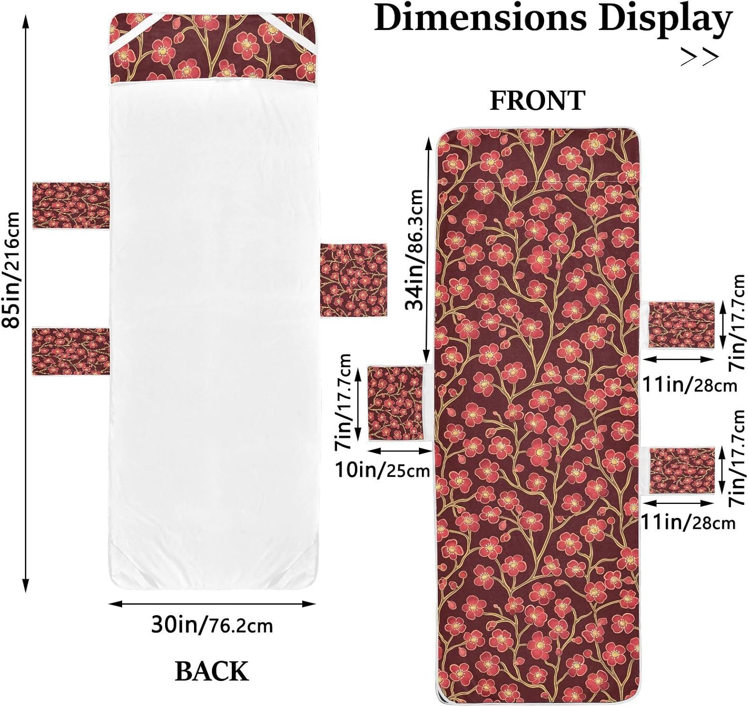 Cherry Blossom Red Brown Patio Lounge Chair Covers Soft Sturdy Outdoor Lounge Chaise Cover with Pockets for Pool Sunbathing Beach Garden, 85" X 30"
