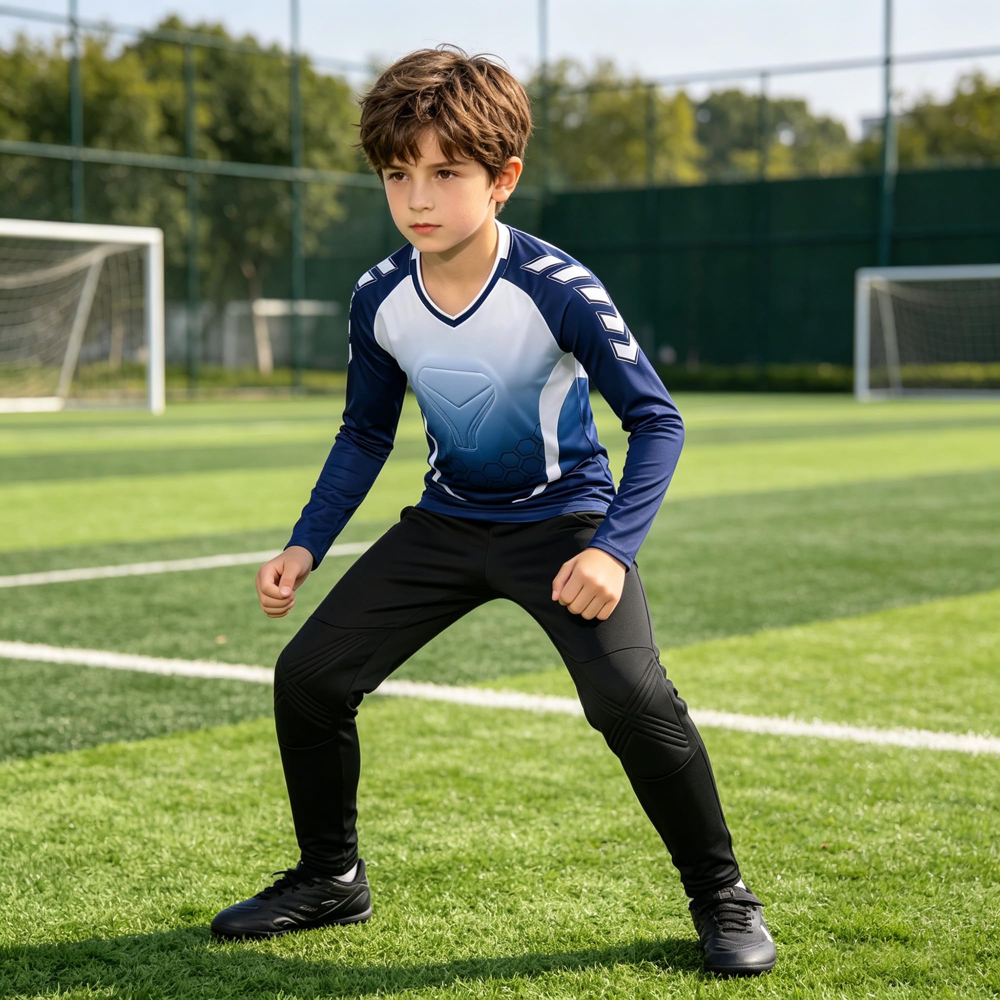 Torwarttrikot Kinder Erwachsene Torwart Trikot Atmungsaktives Torwarthose Set Fußball Torwart Ausrüstung mit Gepolstert Training Wettkampf Handball Torwart Trikot