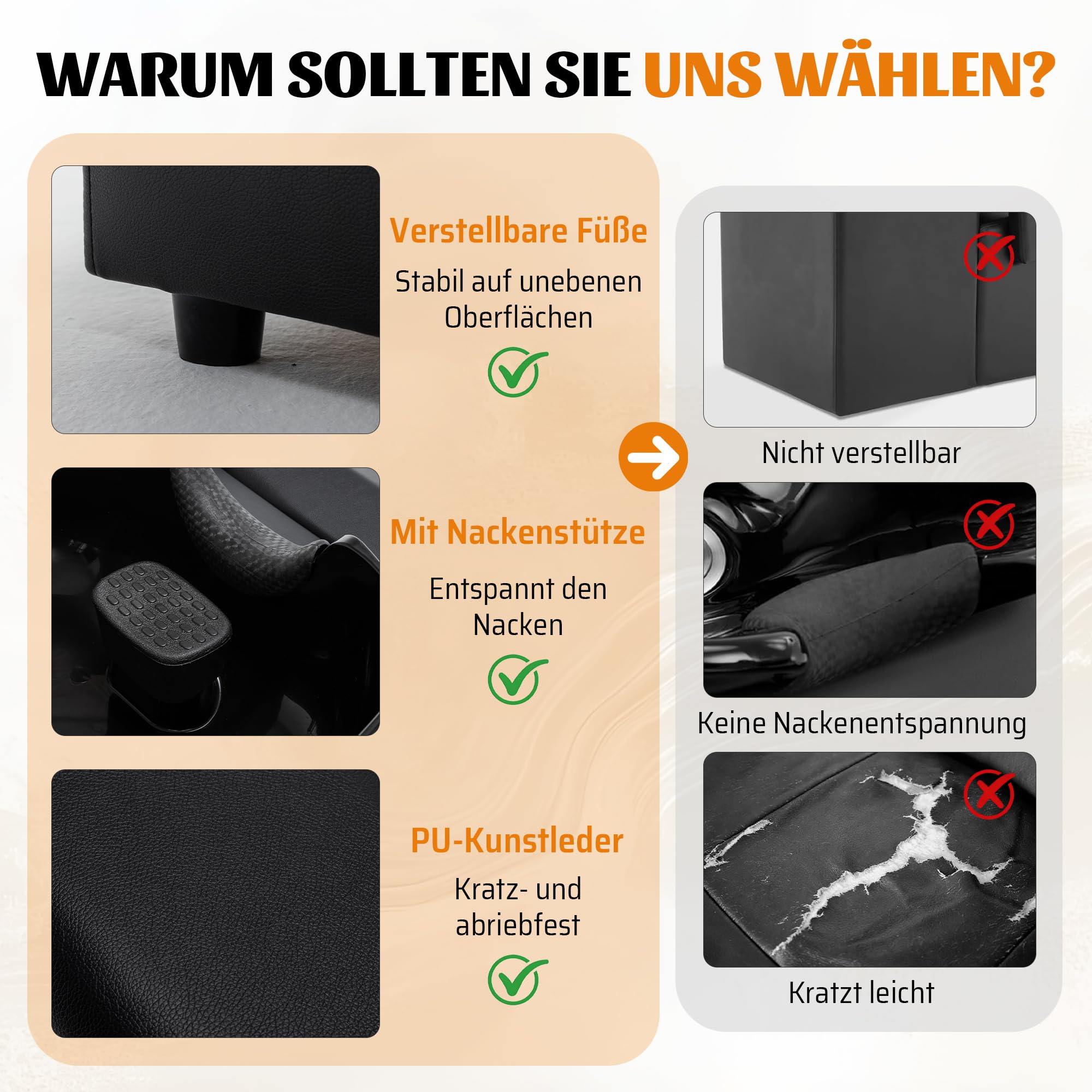 Professioneller Friseurwaschsessel mit Waschbecken, Beinstütze, Nackenstütze und Armlehnen, 136 kg Traglast, für Salon & Barbershop