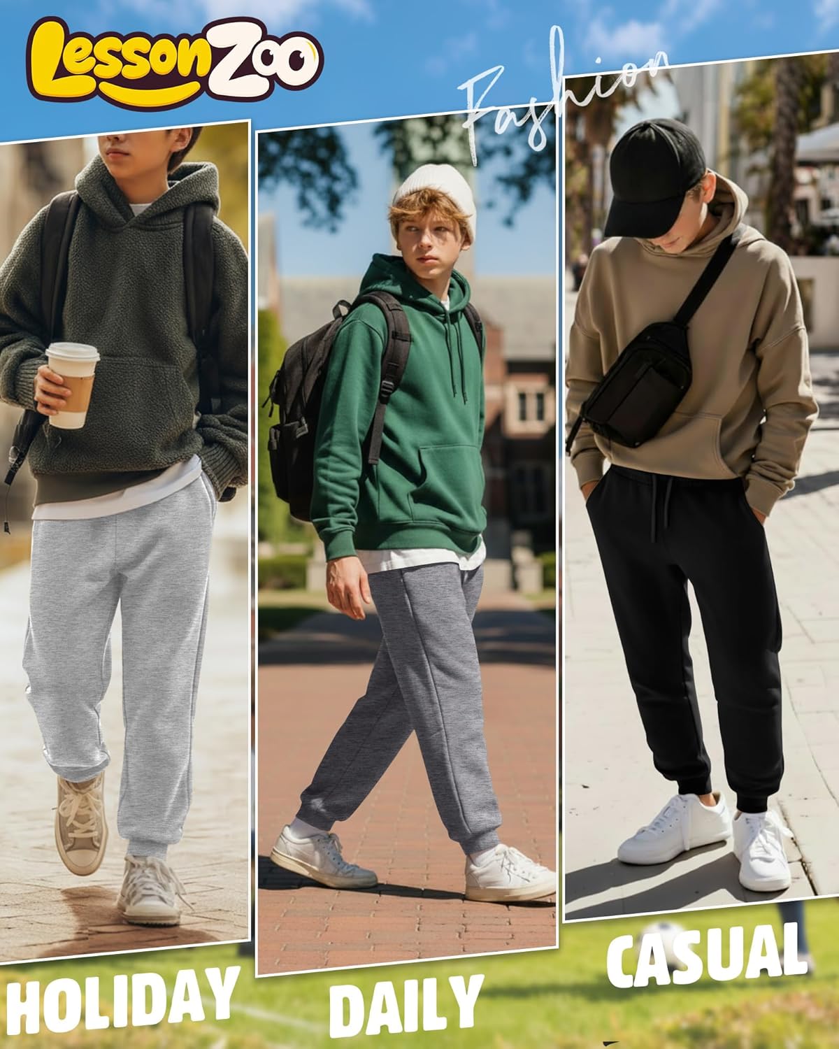 3 Pack Boys Sweatpants Athletic Joggers Drawstring Lightweight Stretchy Active Straight Pants with Pockets Fall - Image 2