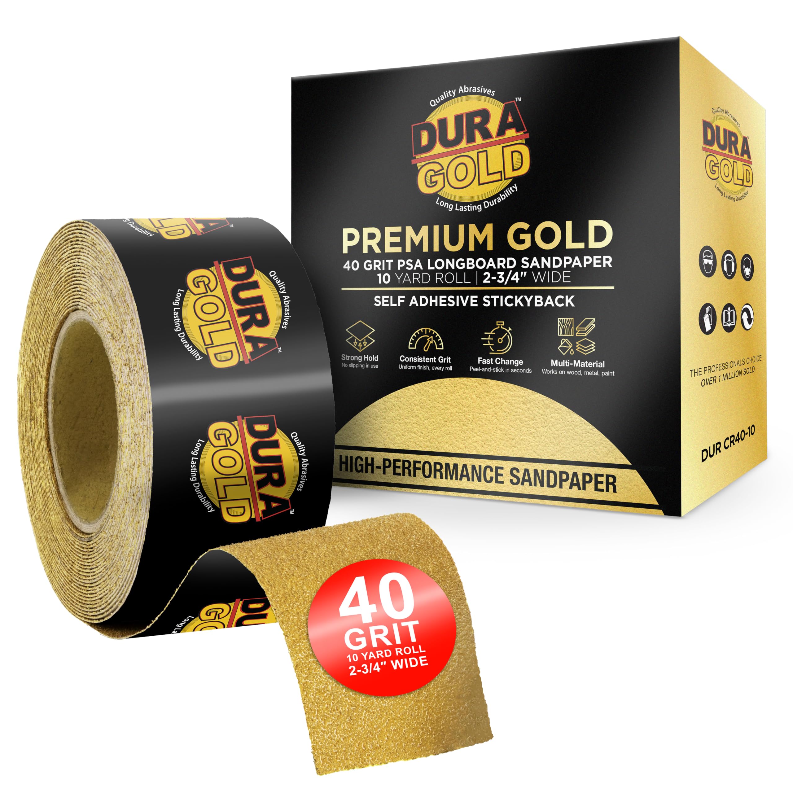 Premium – 80 grano dorado – Longboard continuo rollo 20 metros de largo x 6,3 cm de ancho PSA autoadhesivo Stickyback Longboard papel de lija para coche y carpintería CR40-10 40 grano