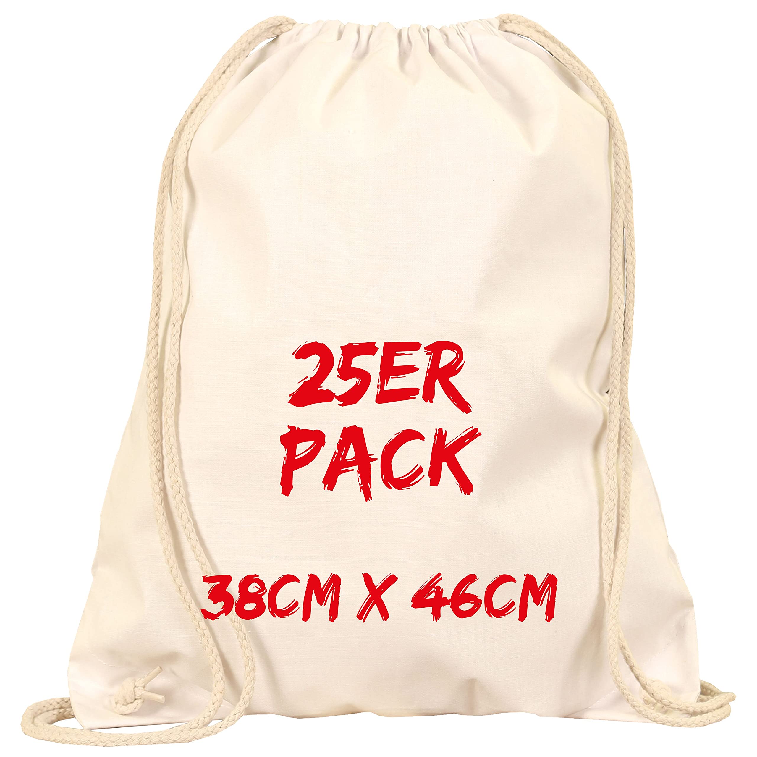 TEXXILLA Turnbeutel - 25er Pack | Natur | mit robusten Zugbändern | 38x46cm | Jutebeutel | Einkaufstasche | unbedruckt