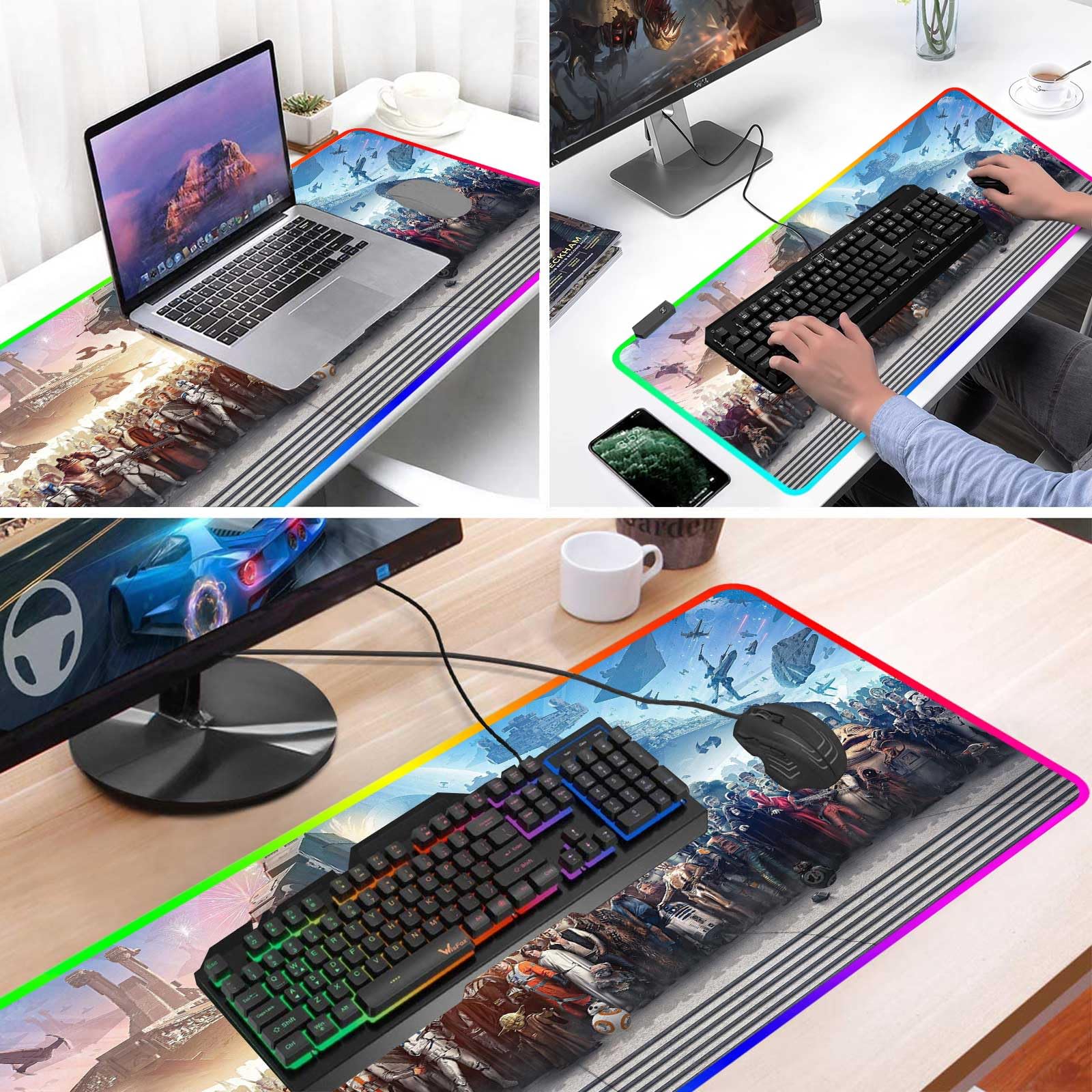 Tappetino per mouse XXL grande RGB da gioco The Chosen One, tappetino per mouse personalizzato con base in gomma antiscivolo, cornice cucita tappetino per mouse portatile, per tastiera del computer,