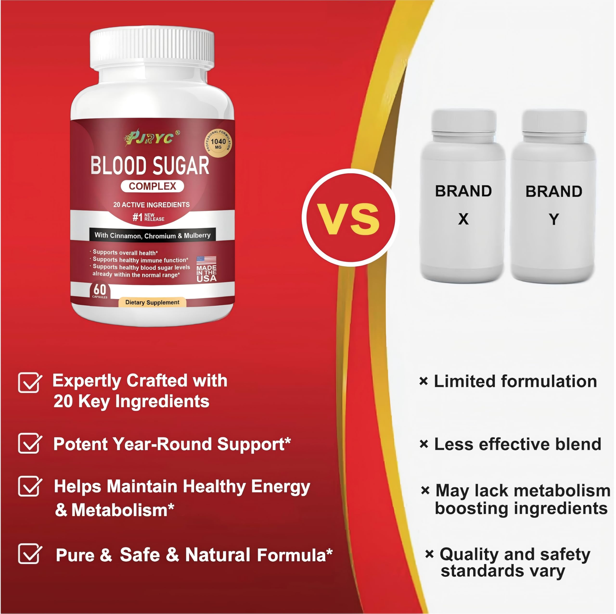 PJRYC Blood Sugar Complex Supplement, Supports Healthy Levels, 120 Capsules — Amazon image 5