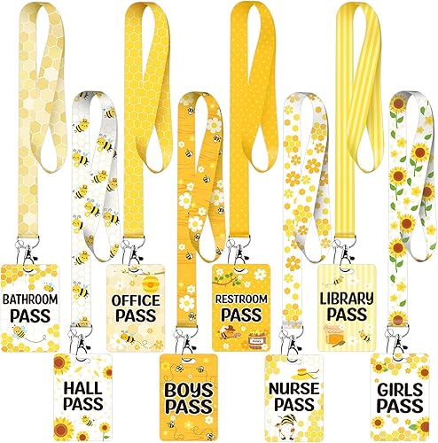 Juego de 8 cordones para pasillos escolares y pases escolares de cloruro de polivinilo irrompible para pases de baño para aulas pases de biblioteca