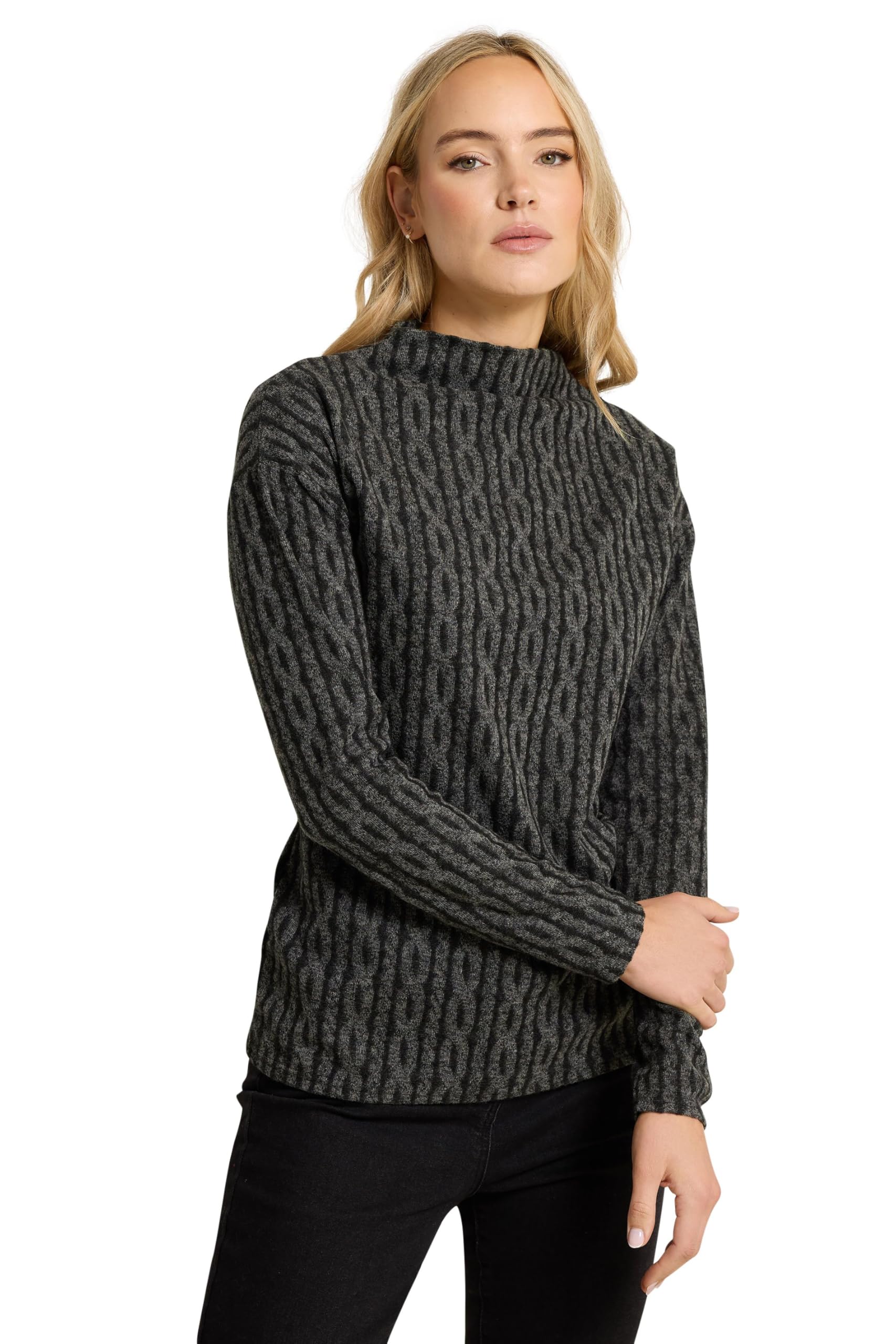 Long Tall Sally - LTS Tall Grey Knit Funnel Neck Jumper - Women's