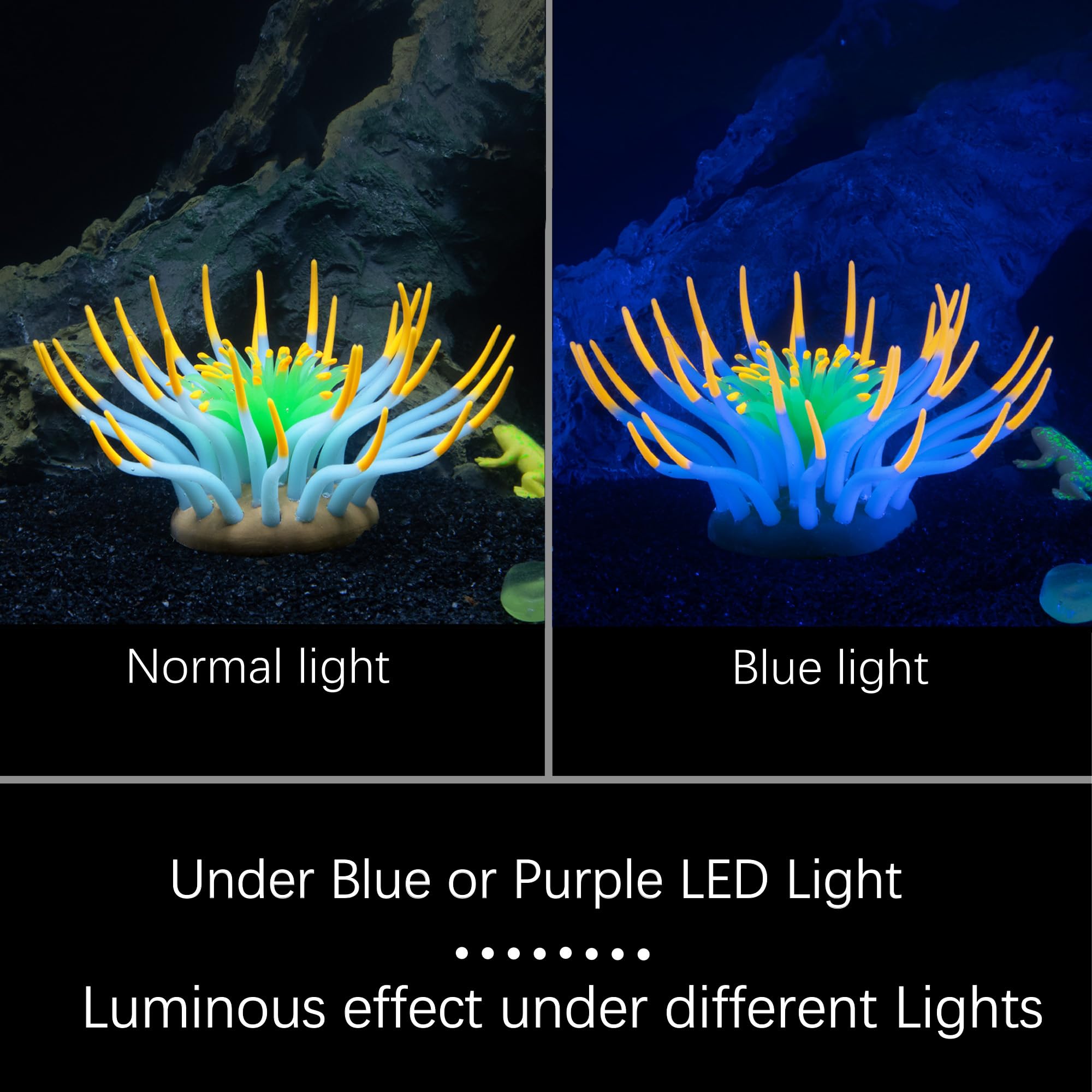 LPFLASAT Fish Tank Decorations Fluorescent Anemone Flower Aquarium Decorations Aquatic Plants Betta Fish Tank Decor Silicone Ornament with Glowing Effect for Fish Tank Landscape Decoration(O)