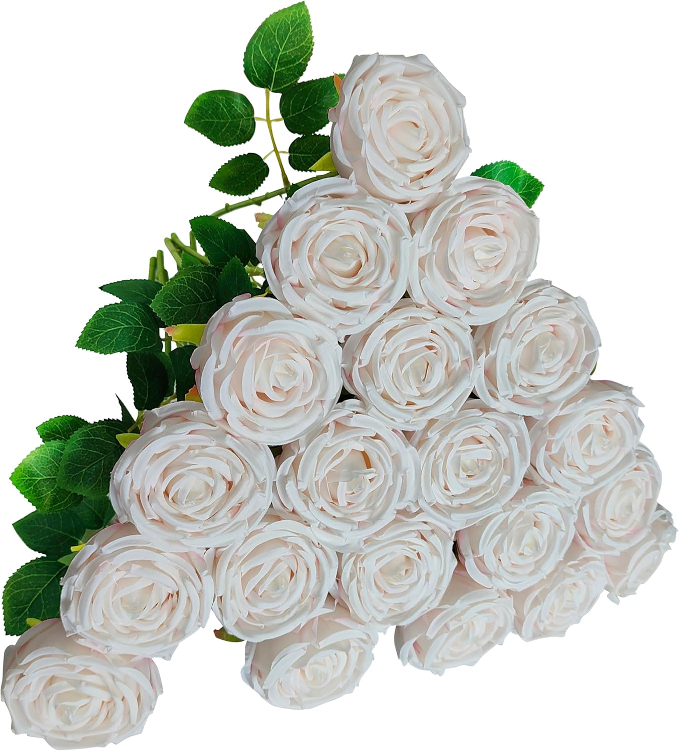 ATFL Fake Light Yellow Roses Artificial Flowers Bulk,Floral Diameter 4.2'',20 Pcs Artificial Silk Roses Flowers with Stems for Wedding Arrangement Centerpieces Party Home Table Decorations