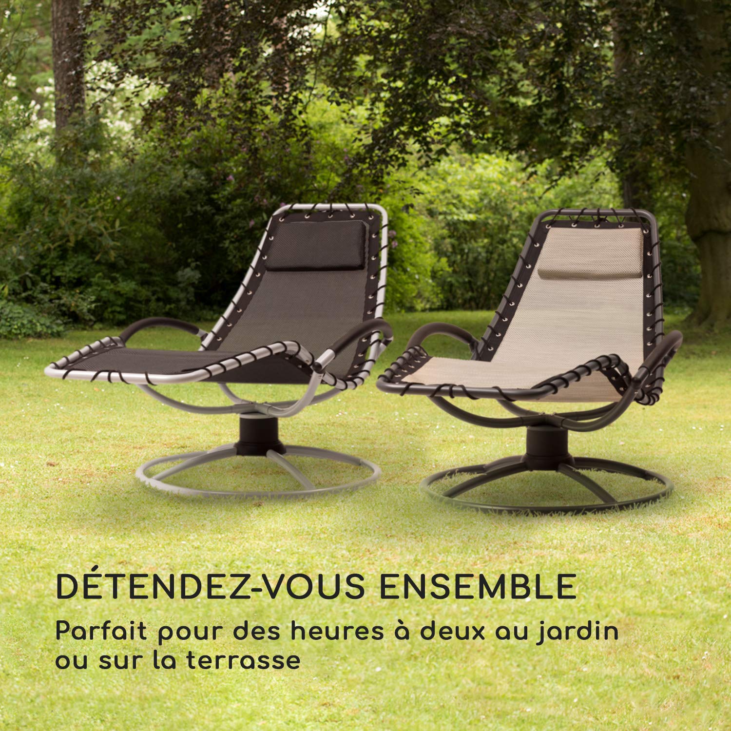 blumfeldt The Chiller - Chaise Longue à Bascule, Construction Stable, Anti-basculement, Surface de Couchage aérée, Facile d'entretien, Résistant aux intempéries en PVC, Ergonomique, Beige
