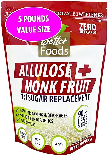 Alulosa - Edulcorante de fruta de monje de 5 libras a granel cero calorías keto sin OMG sin gluten sin azúcar sin azúcar sin azúcar sin eritritol