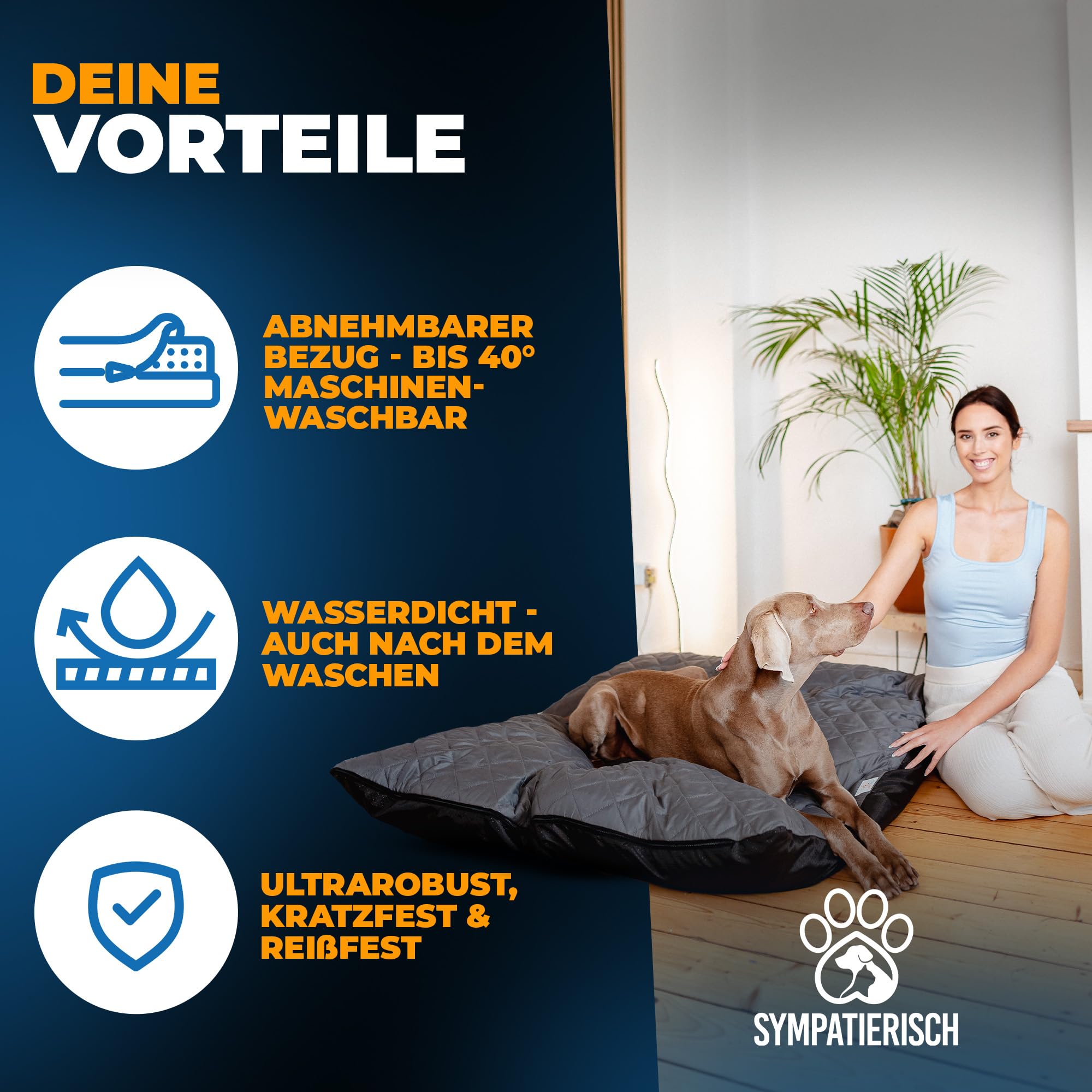 Hundebett waschbar & wasserdicht – Hundematte/Hundekissen für große & mittelgroße Hunde – rutschfest, extra gepolstert, atmungsaktiv – Hundebett grau | 120x110x14 cm