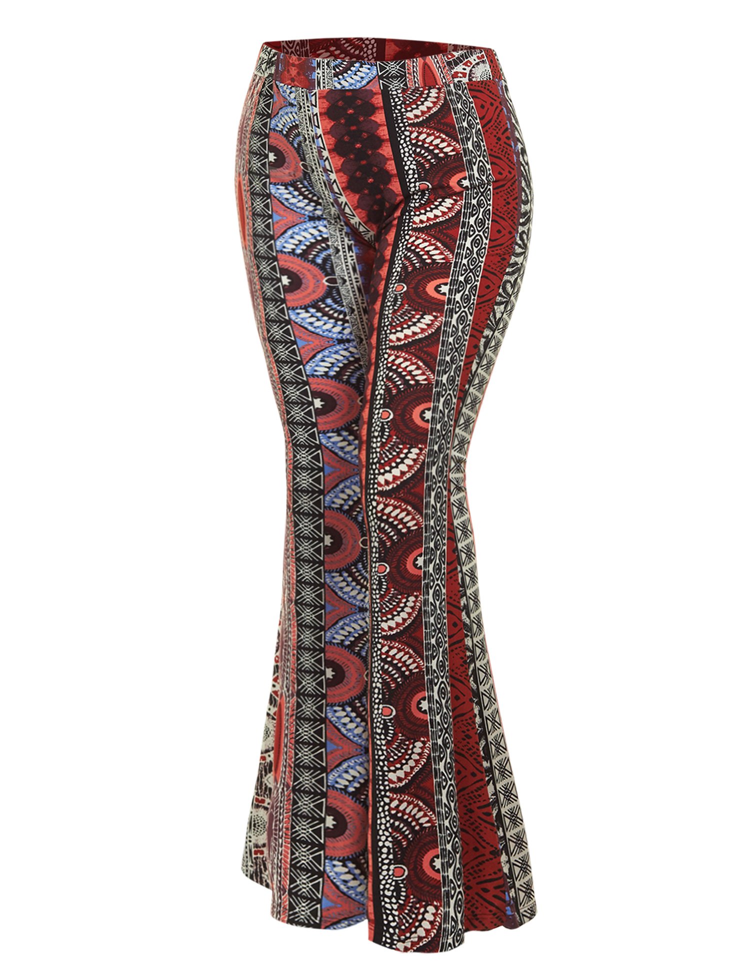 MK WB1291 Womens Printed High Waist Bell Bottom Pants 12 RED