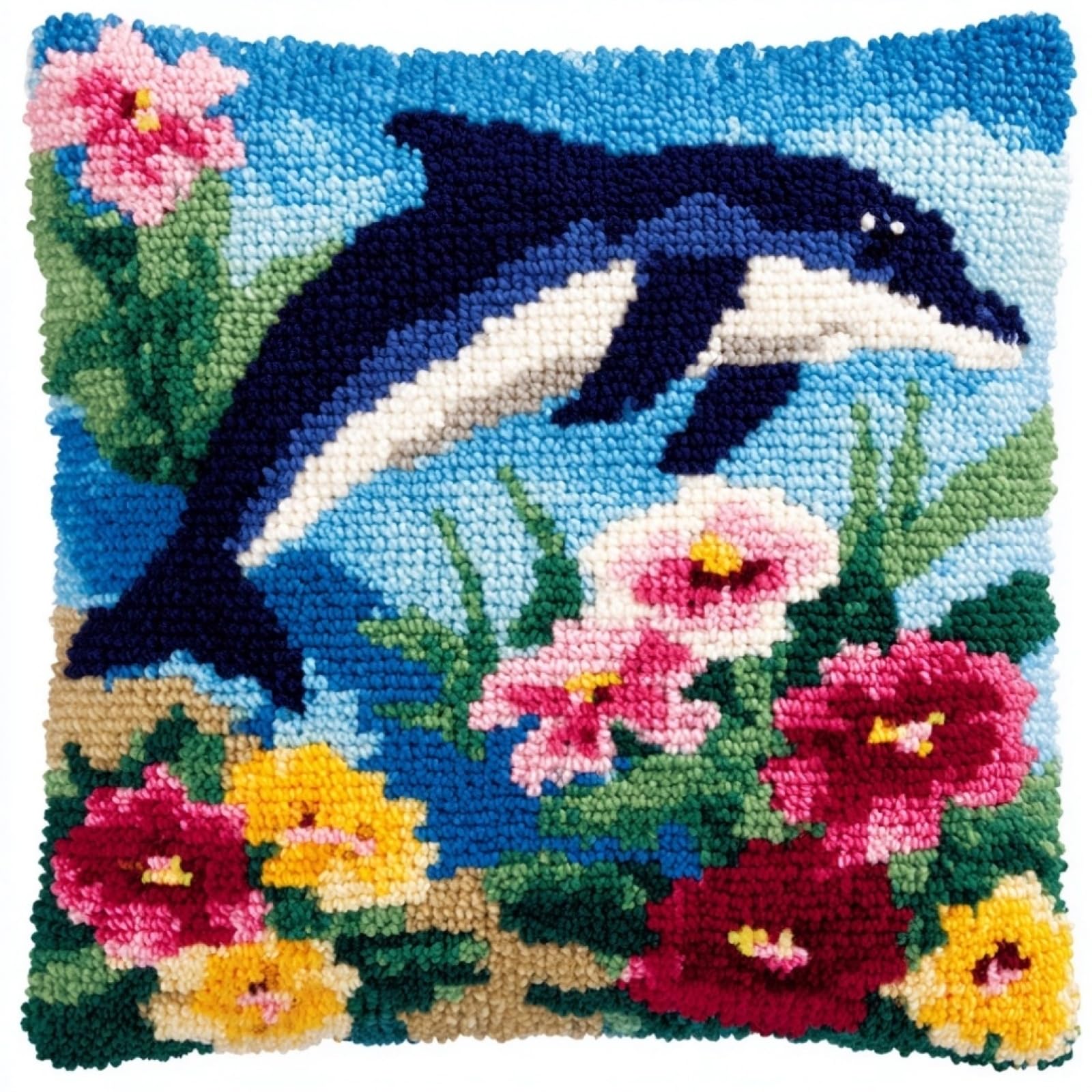 Axiangzik Flowers And Dolphins Latch Hook Pillow Kit 17X17in,