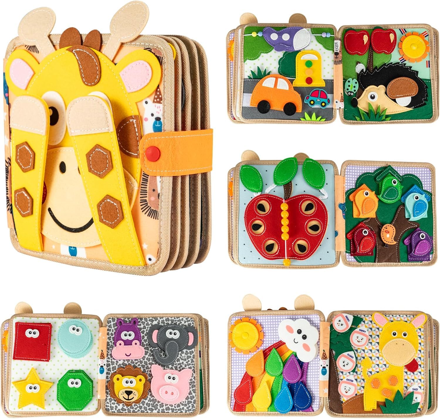 Y.H BLISSHAVEN Montessori Busy Book for Toddlers Ages 1-4 – 20-in-1 Educational Sensory Learning Toy, Interactive Quiet Activity Book for Fine Motor Skills, Preschool Travel Toy(Fawn Books)