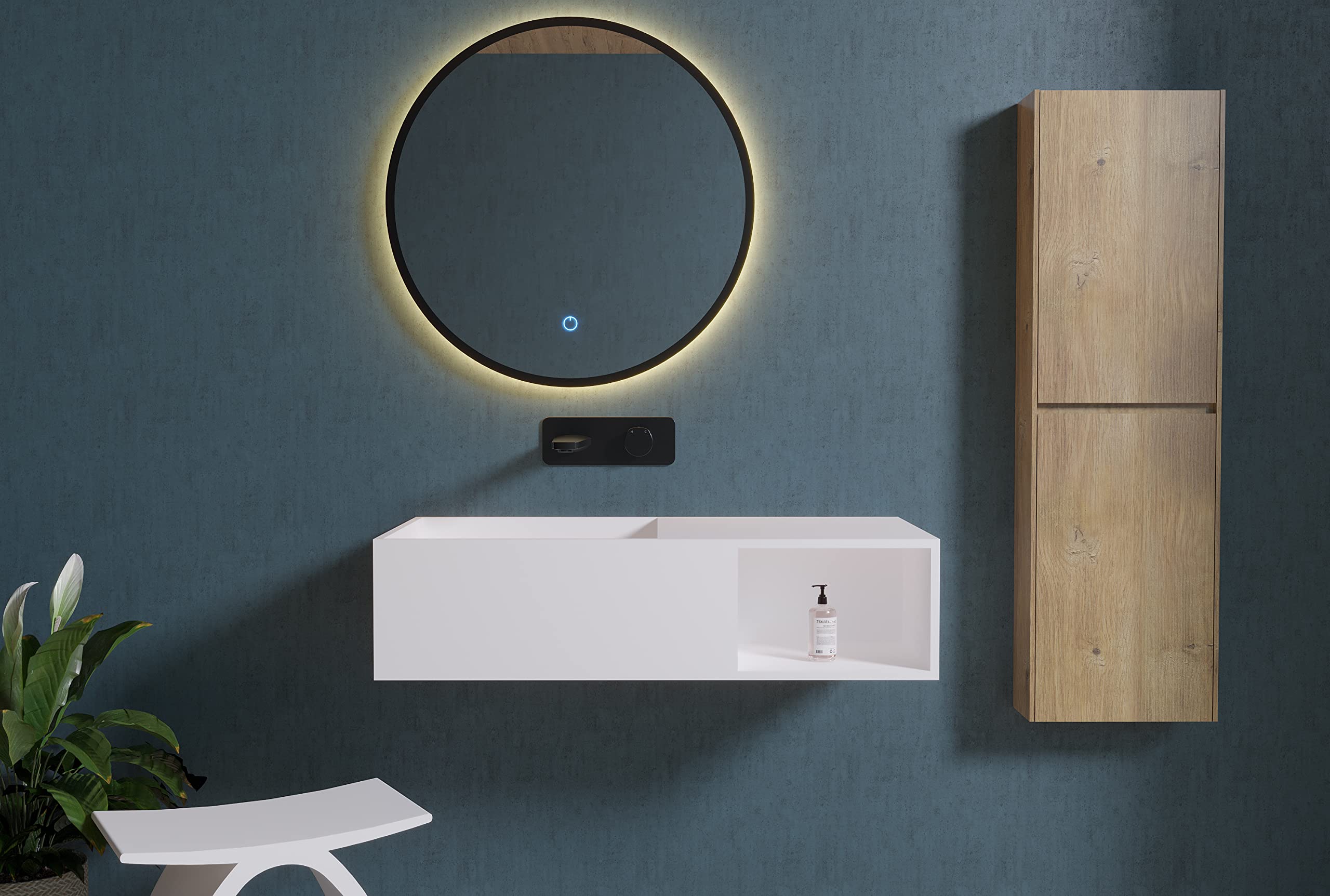 Lavabo Sospeso In Resina Sintetica PB2035 – Design Rettangolare, 32,5x32,5x25cm, Bianco Opaco, Per Rubinetteria Da Incasso