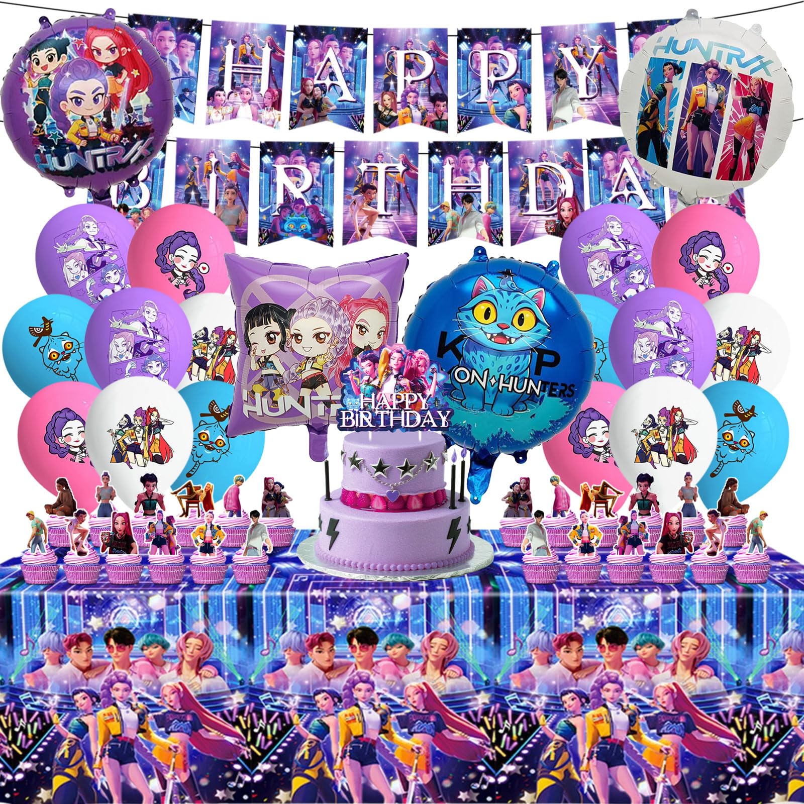 Set di Decorazioni per Compleanno da 47 Pezzi, Include Striscione di Compleanno, Toppers per Torte, Palloncini in Lattice, Decorazioni per Compleanno Adatte ai Bambini