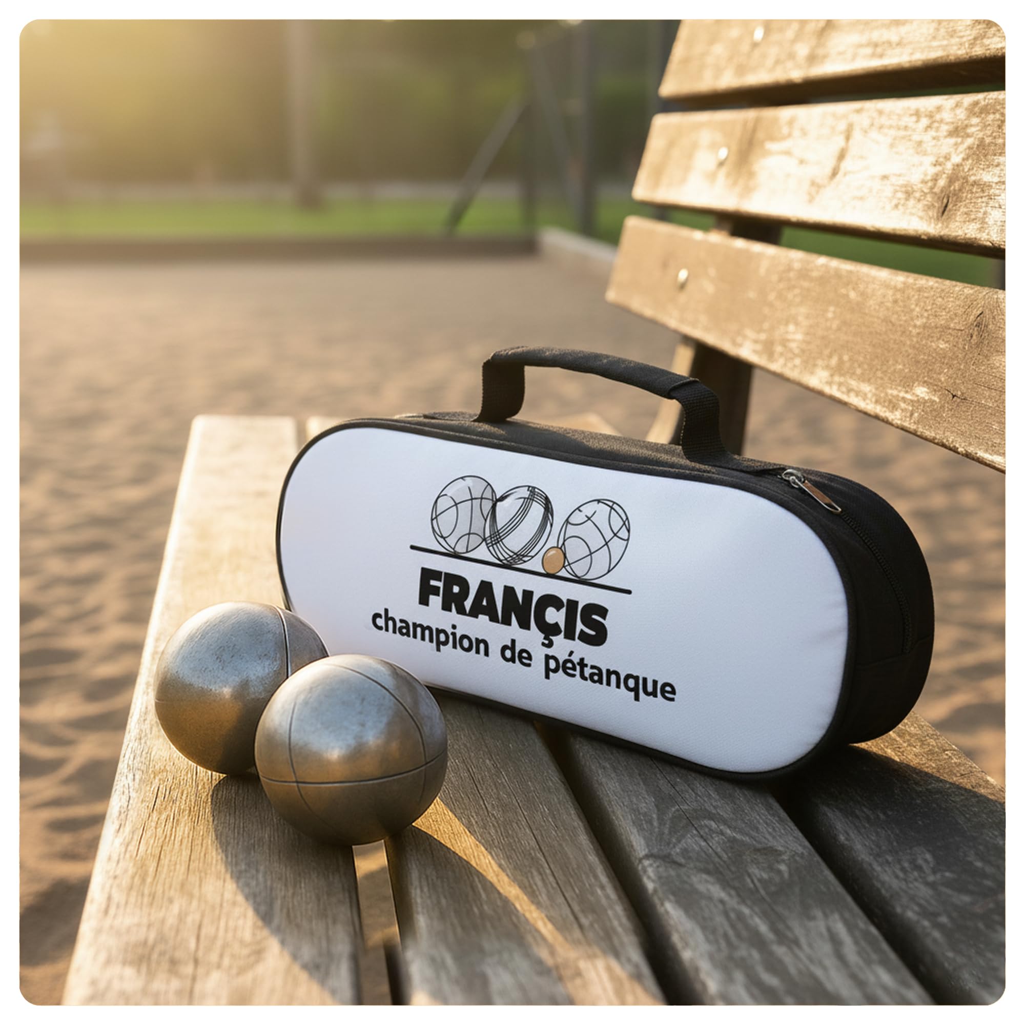 Mygoodprice Sacoche Housse Boules pétanque Pictogramme Triplette et cochonnet avec Texte Personnalisable