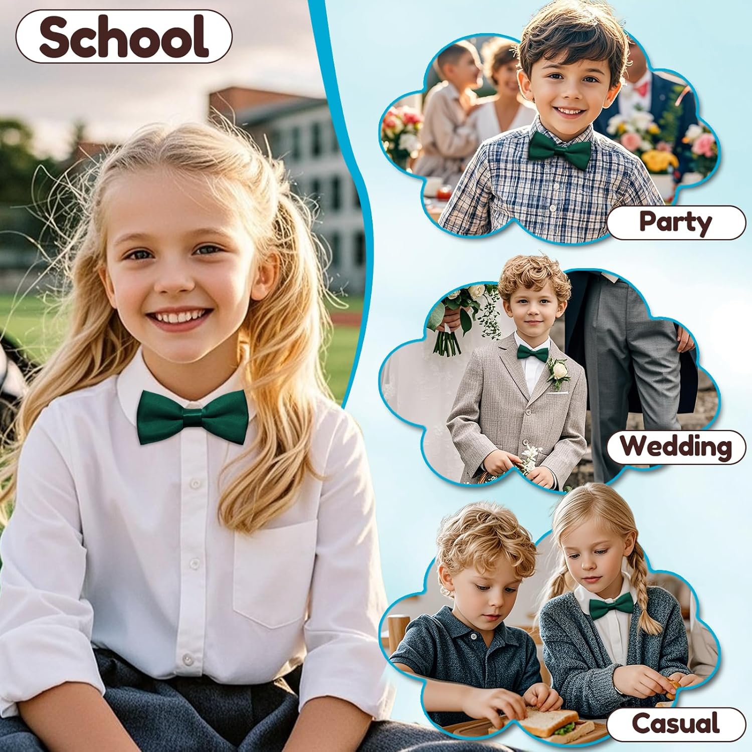 Solid Color Bow Ties for Boys Girls, Adjustable Pre-tied Kids Bowtie for School Wedding Party Concert Church - Image 4