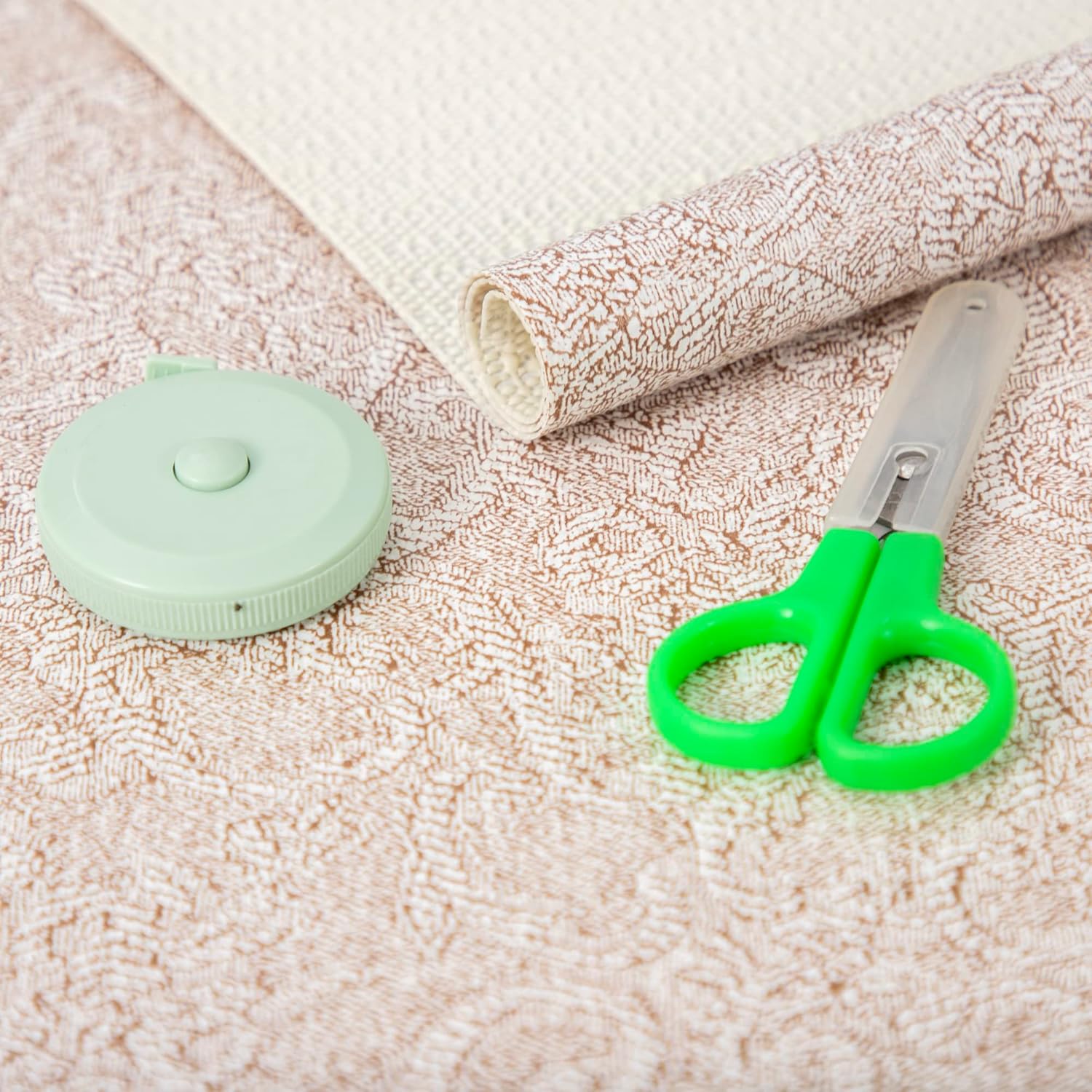 12X480 Inch Shelf Liner with Scissor & Tape Measure for Kitchen Cabinets, PVC Drawer Liner for Dresser Non-Slip Bathroom, Non-Adhesive Cabinet Liner Washable (Chocolate Cream Color)