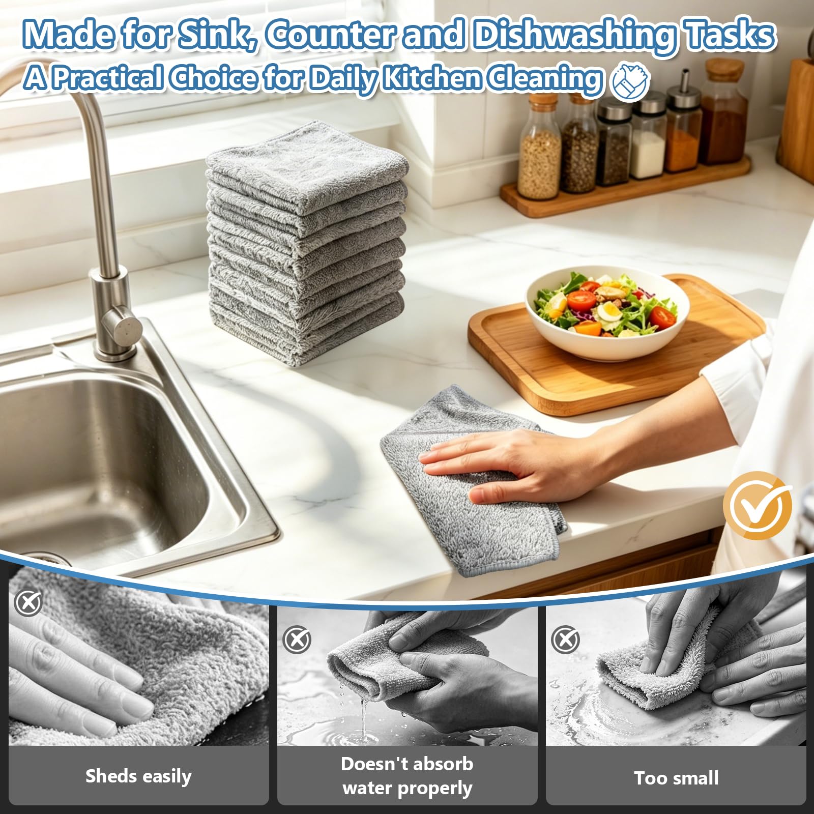 FGSAEOR Paños de cocina (12 unidades), paños de cocina de alta calidad, paño de limpieza de microfibra súper absorbente, trapos antiadherentes lavables con aceite de secado rápido para lavar platos