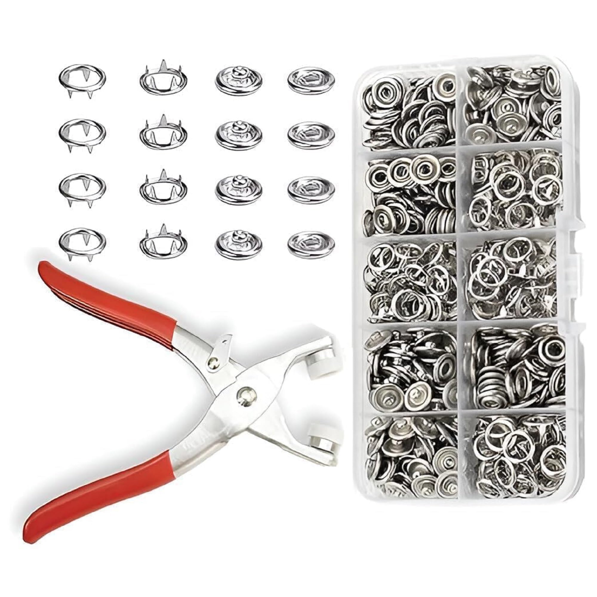 Snap Button Fastener Kit with Plier Tool, 100 Sets 9.5 mm Metal Press Stud Buttons with Storage Box, Portable Snap Installation Kit for Clothing, Leather, Bags, DIY Sewing, Craft Repair and Fabric Projects-image-34