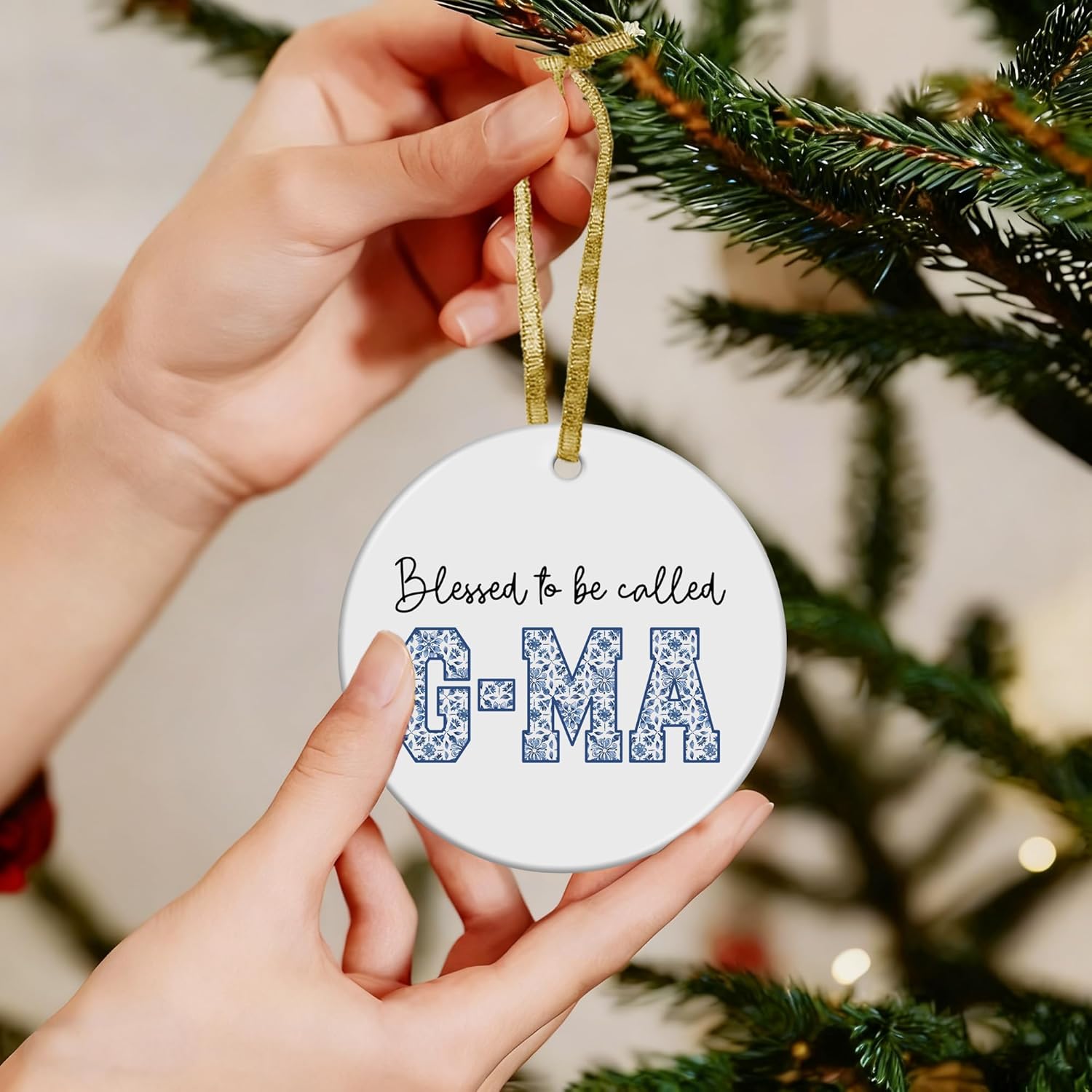 G-Ma Gifts Christmas Ceramic Ornaments Decor, Mothers Day Birthday Ornaments Gifts for G-Ma Grandma from Grandkids, Grandma Haning Ornament Decorations for Christmas Tree - Image 4