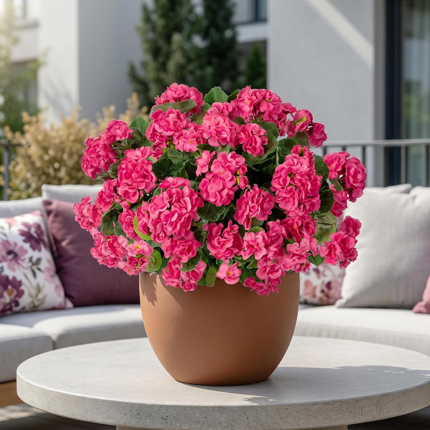 Artificial Flowers for Outdoors Artificial Geranium, 8PCSFake Flower Geranium Artificial Plant Home Decor,Silk Geraniums Artificial Flowers Realistic Outdoor Decoration 14.4"(Rose Red) - Image 3