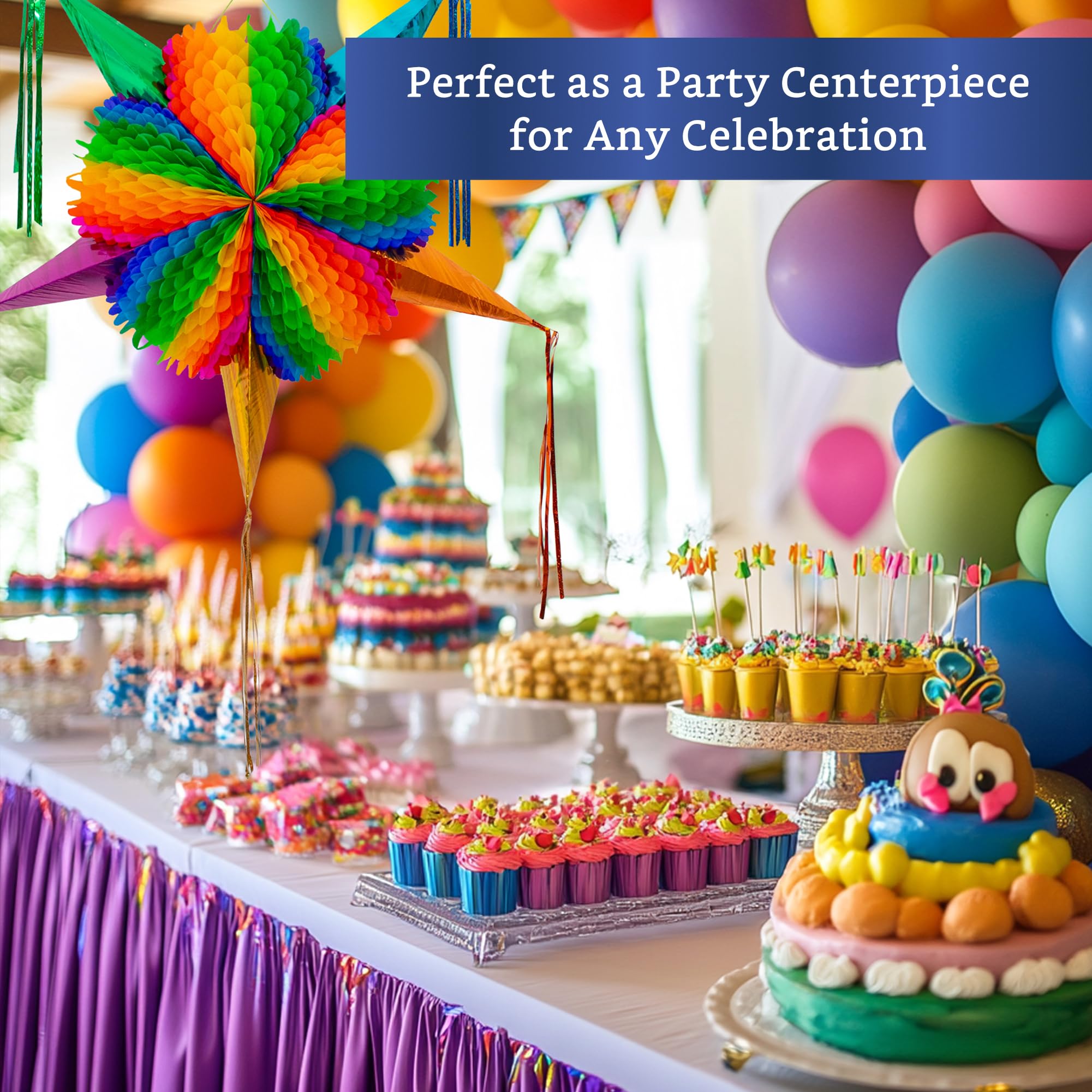 Mexican Piñata (Medium 26 in) - Rainbow Piniata - Authentic Handmade Foldable Large Pinata for Birthday Party - Piñatas para Cumpleaños - Mexican Star Pinata - Cinco de Mayo Pinatas