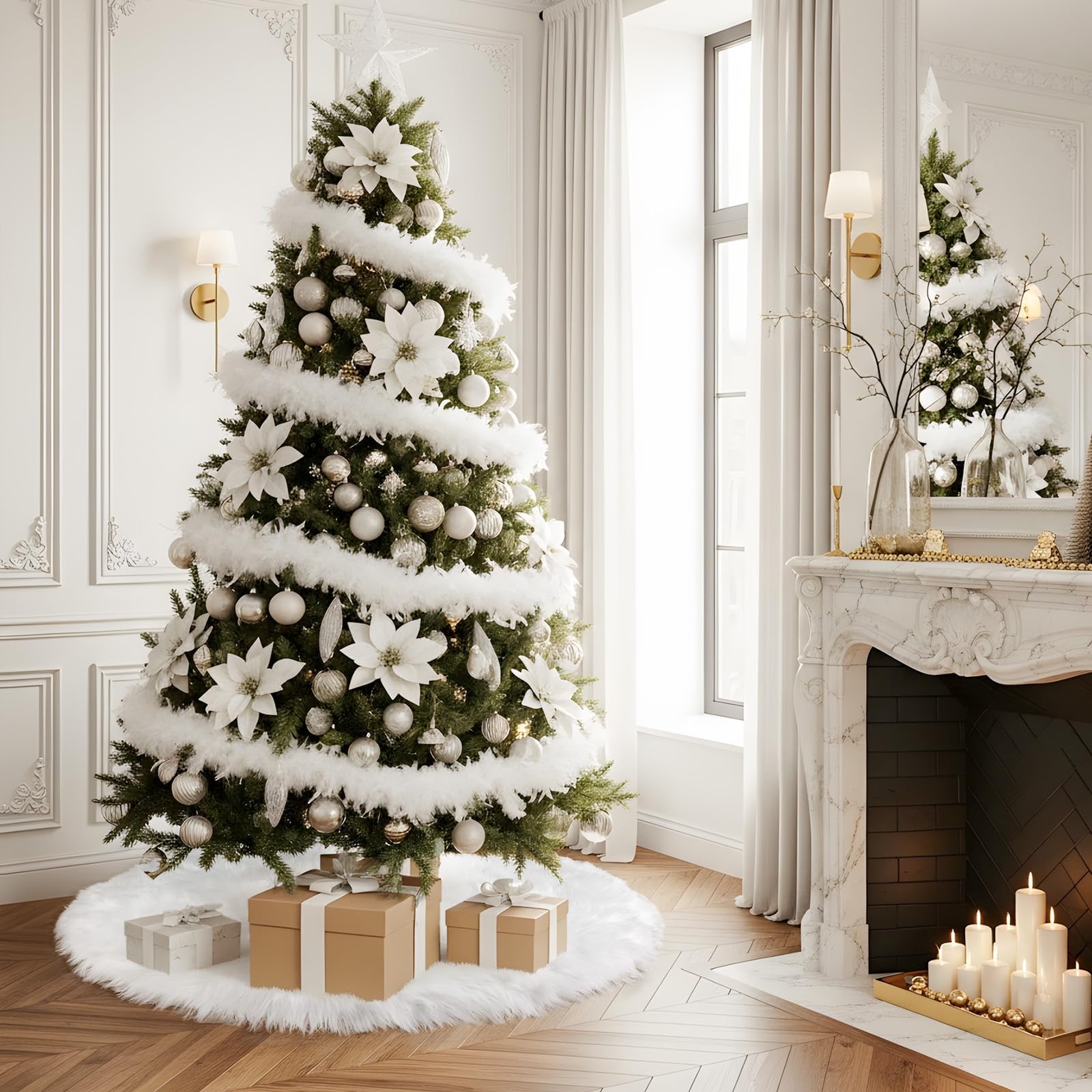 N&T NIETING Weihnachtsbaum Decke, 71cm Weihnachtsbaum Rock Weiße, Pelz Weiche Luxus Faux Weihnachtsbaumdecke Rund Christbaumdecke für unter den Weihnachtsbaum Deko