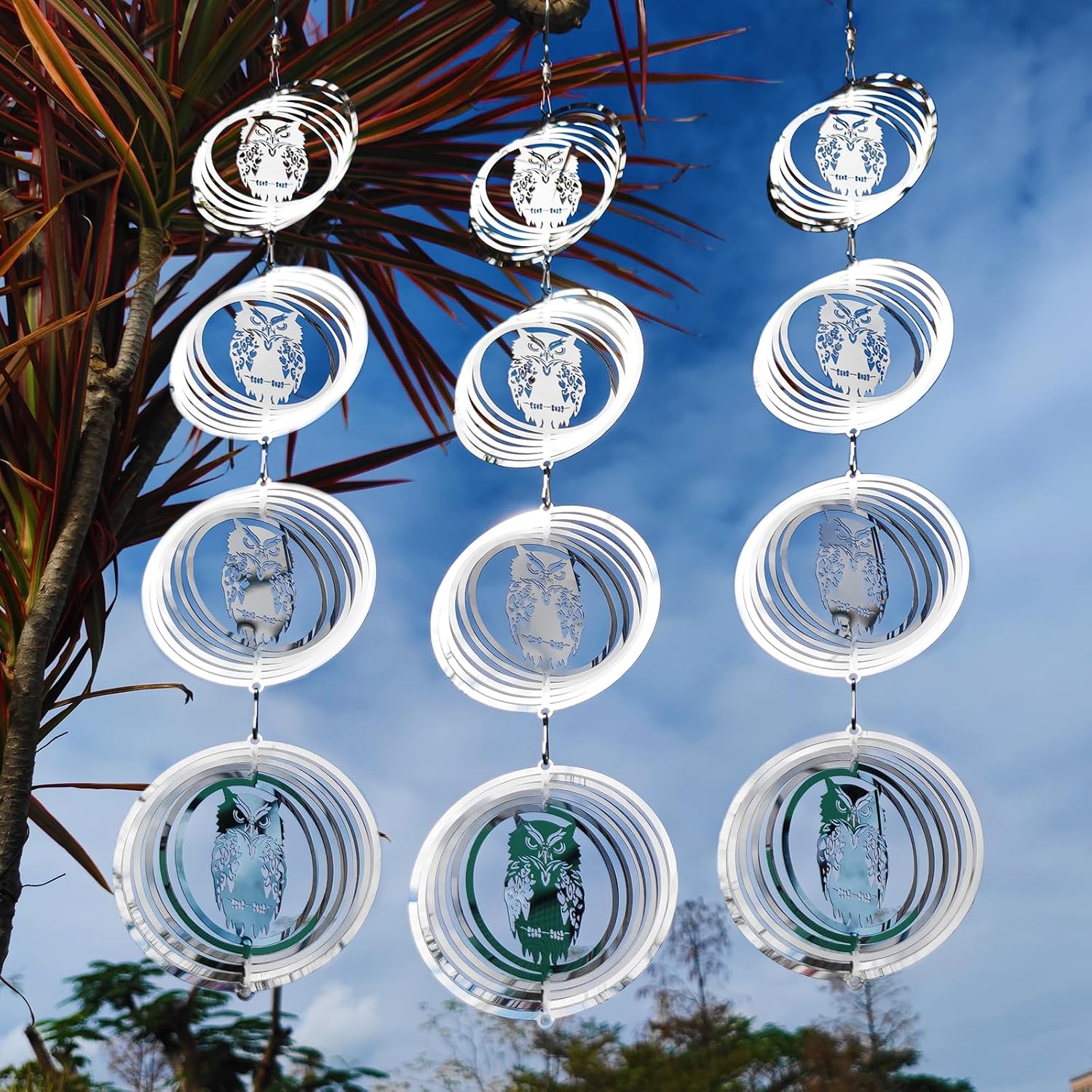 DJUAN 12 Discs Owl Bird Scare Set Sparkly Wind Spinner Outdoor Garden Decor