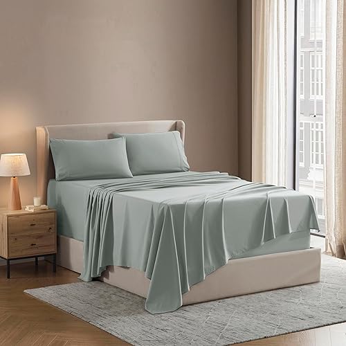 Nestl Queen Sheet Set - Luxury 1800 Ultra-Soft Microfiber Bed Sheets - Double Brushed - Deep Pockets - Easy Fit - 4 Piece Set - Bedding Sheets & Pillowcases (Queen, Sage Green)