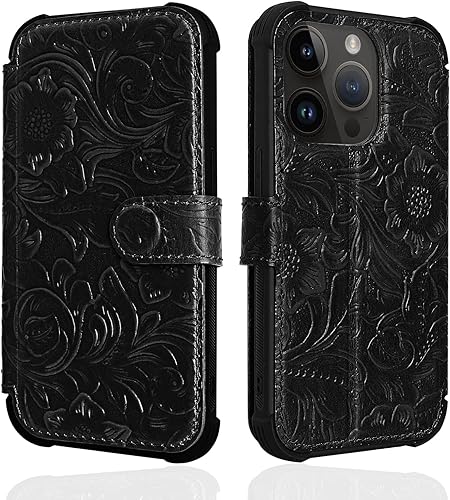 Funda de cuero para iPhone 13 Pro Max 6.7, funda magnética de cuero genuino a prueba de golpes, funda abatible con ranura para tarjetas, bloqueo