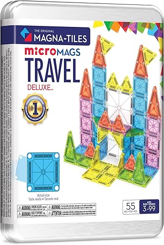 Magna-Tiles microMAGS Set de Viaje Deluxe de 55 Piezas de Construcción Magnética, La Marca Original de Construcción Magnética