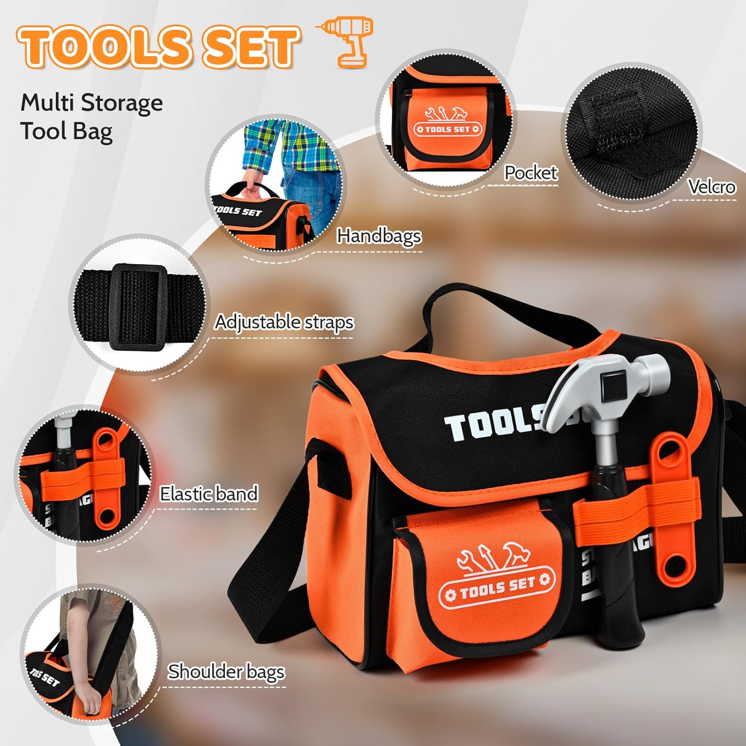 Kids Tool Sets with Portable Bag, Toddler Tool Set with Electric Drill Toy, Boy Toys Age 4, Construction Toys Tool Sets for Kid, Kids Tool Kit, Pretend Play Toys for 3 Year Old Boys Gift - Image 2