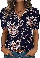 Zeagoo Women's Puff Short Sleeve Chiffon Button Down Blouse Floral Tops Business Casual Summer Shirts