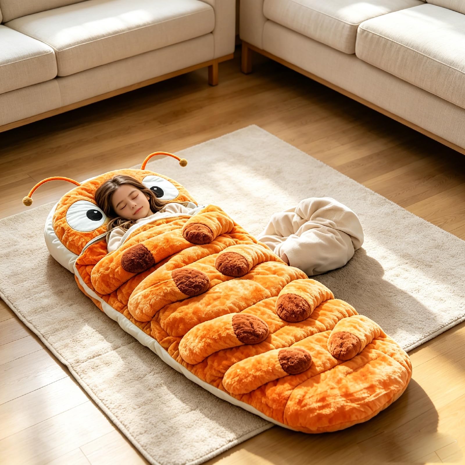 Hugging Caterpillar Sleeping Bags – Plush Cocoon Full-Body Lounger, Indoor Nap Pod, Pull Cord Hugging System, Cozy Reading Nest, Soft Convertible Sleeping Bag, Travel & Indoor Use
