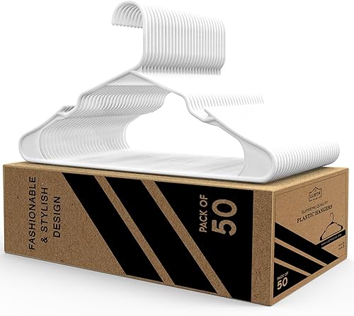 Paquete de 50 perchas de plástico resistentes, organiza tu armario sin esfuerzo con percha antideslizante, las mejores perchas para ropa con diseño