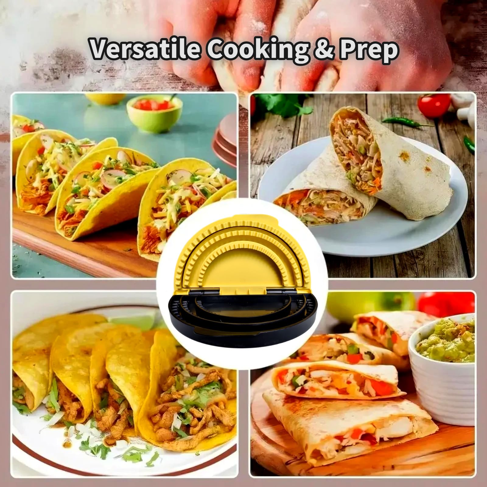 Generic 3 in 1 Tortilla Sealer & Sandwich Crimper Press, Crimper Taco Regolabile per Empanadas, Samosa e Sandwich, Giallo, Nero, Plastica, Moderna