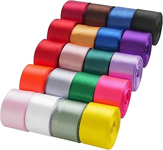 LIUYAXI 20 colores de cinta de satén de doble cara de 100 yardas, rollos de cinta surtida, 1 pulgada x 5 yardas/rollo, cinta arcoíris para envolver regalos, manualidades, lazos para el pelo,