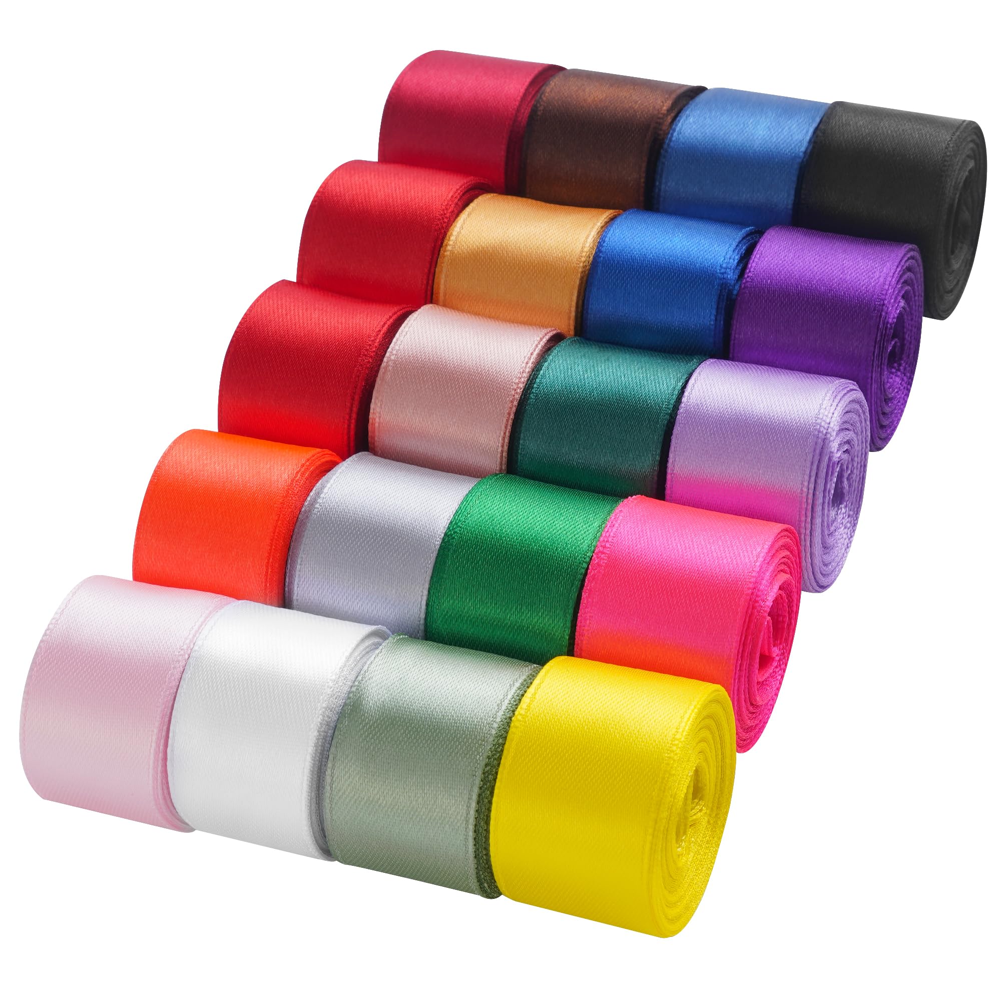 LIUYAXI 20 Colors 100 Yard Double Faced Satin Ribbon Fabric Ribbon Assorted Ribbon Rolls, 1 Inch X 5 Yard/Roll, Rainbow Ribbon Use for Gift Wrapping, Crafts, Hair Bows, Wedding Party Decor and More