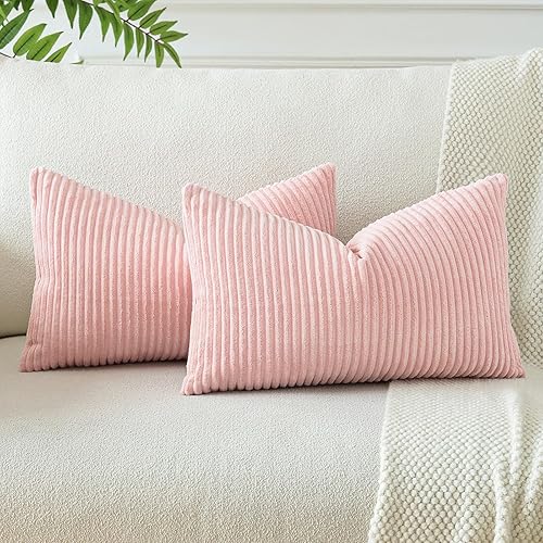 OTOSTAR Juego de 2 fundas de almohada decorativas bohemias de 16 x 24 pulgadas, de pana suave, a rayas lisas, fundas de almohada lumbares para sofá,