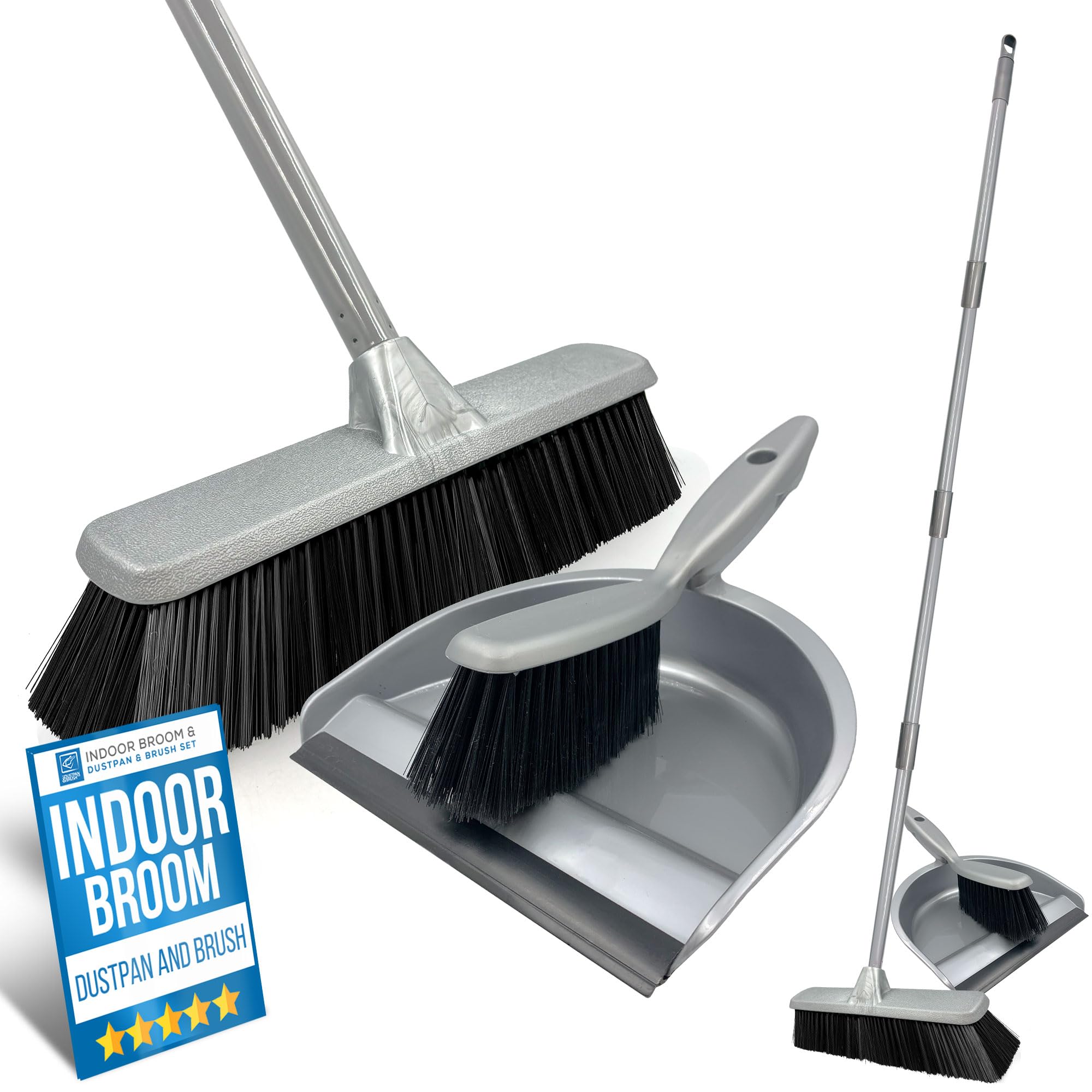 B&Q -  Indoor Soft Sweeping Broom And Dustpan Set Long Handle Floor Brush For Wood And Tile