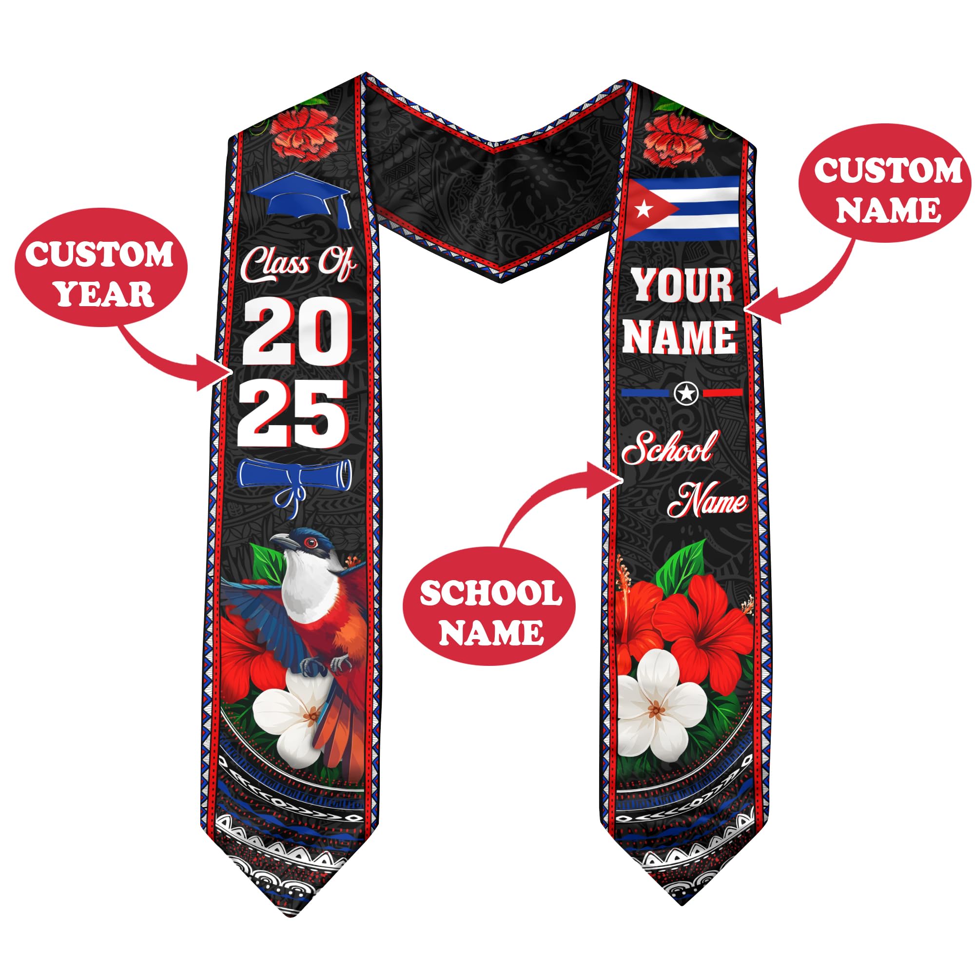 Custom Cubans American Flag Graduation 2025, Customized Cuba Graduation Sash 2025, Cuban Stole, Class of 2025 1