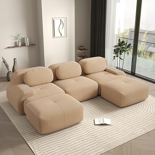 Miniatura 51 de Sofás modulares deshuesados de 116 pulgadas para sala de estar, sofá modular de pana, sofá modular gris, 3 plazas con 1 otomana, sofás para sala de