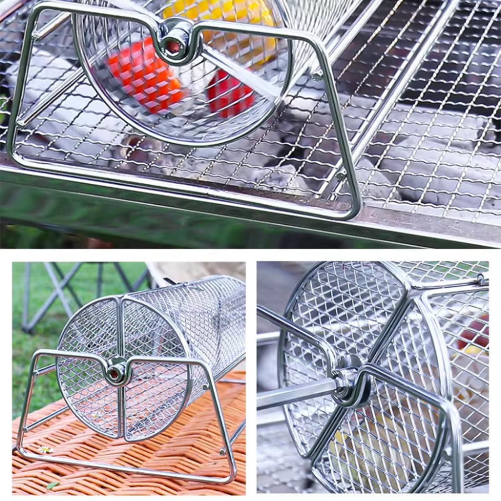 Tubo de rejilla para barbacoa de acero inoxidable - Accesorios resistentes para cestas de parrilla para cocinar al aire libre. Ideal para asar alitas de pollo y como herramienta portátil para barbaco
