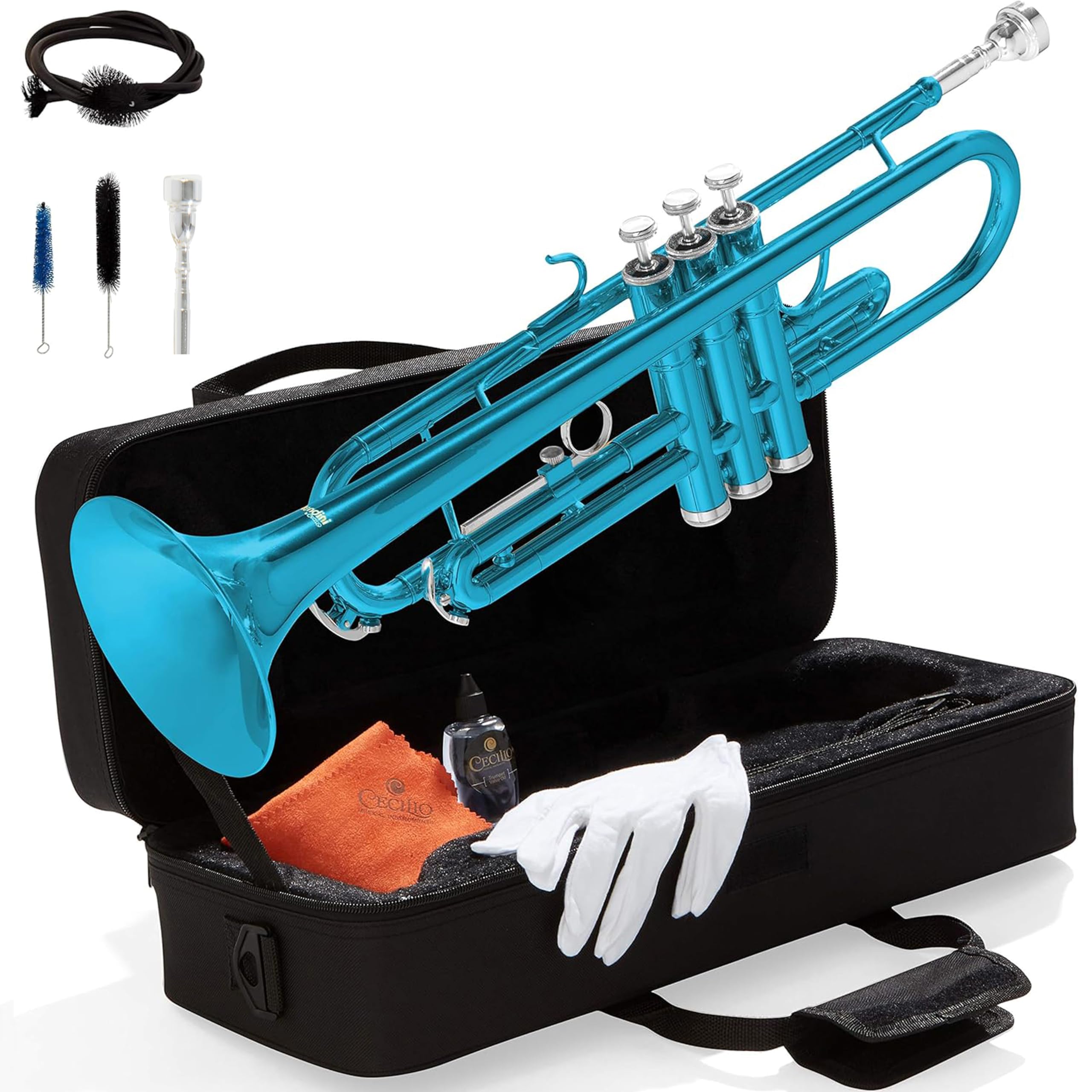 Mendini By Cecilio Bb Standard Trumpet Set for Beginners - Sky Blue