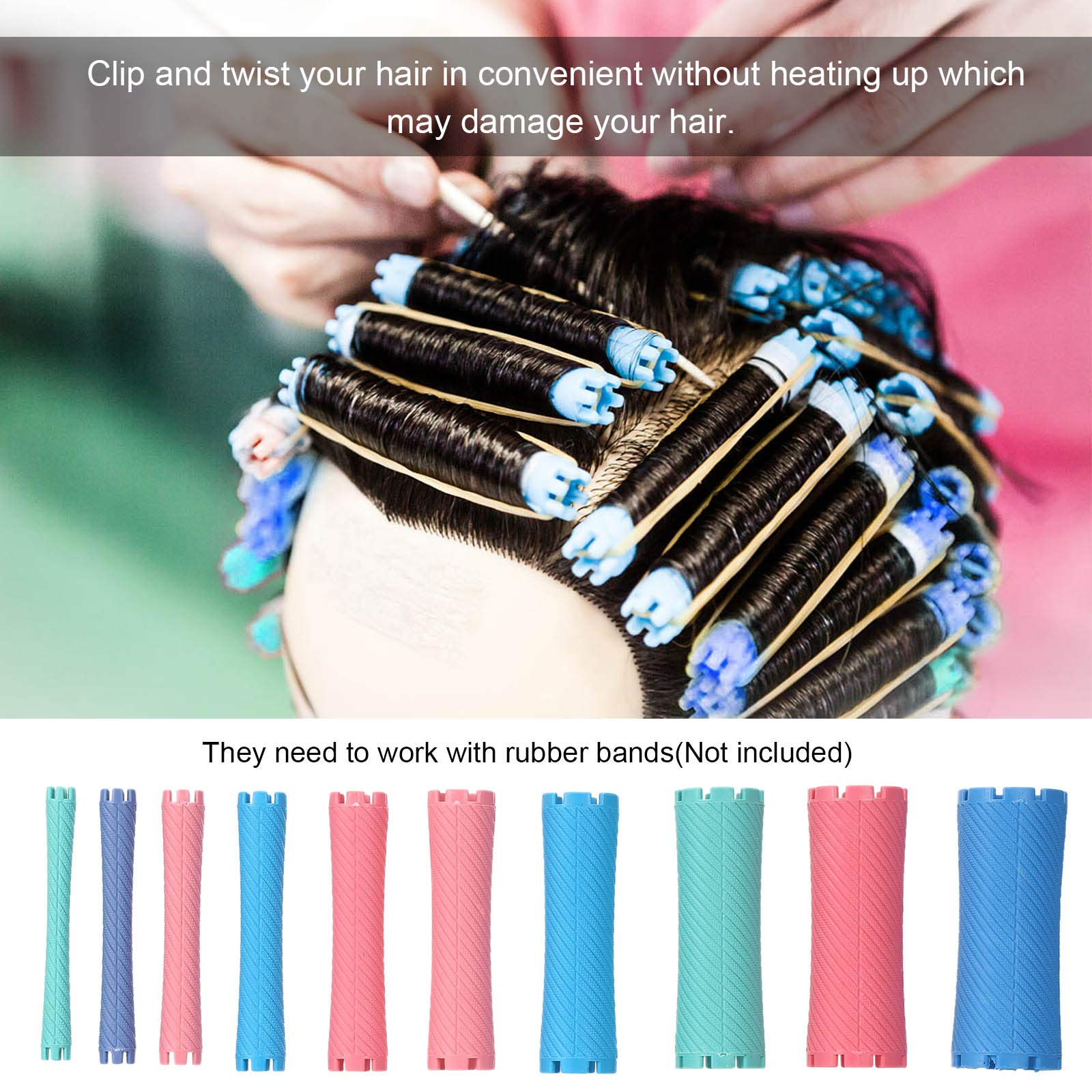 Set di 100 bigodini per capelli in 10 dimensioni, per salone, arricciacapelli, per donne e ragazze, materiale ABS, sicuro, riutilizzabile, lavabile, leggero, antiscivolo, facile da usare, a casa