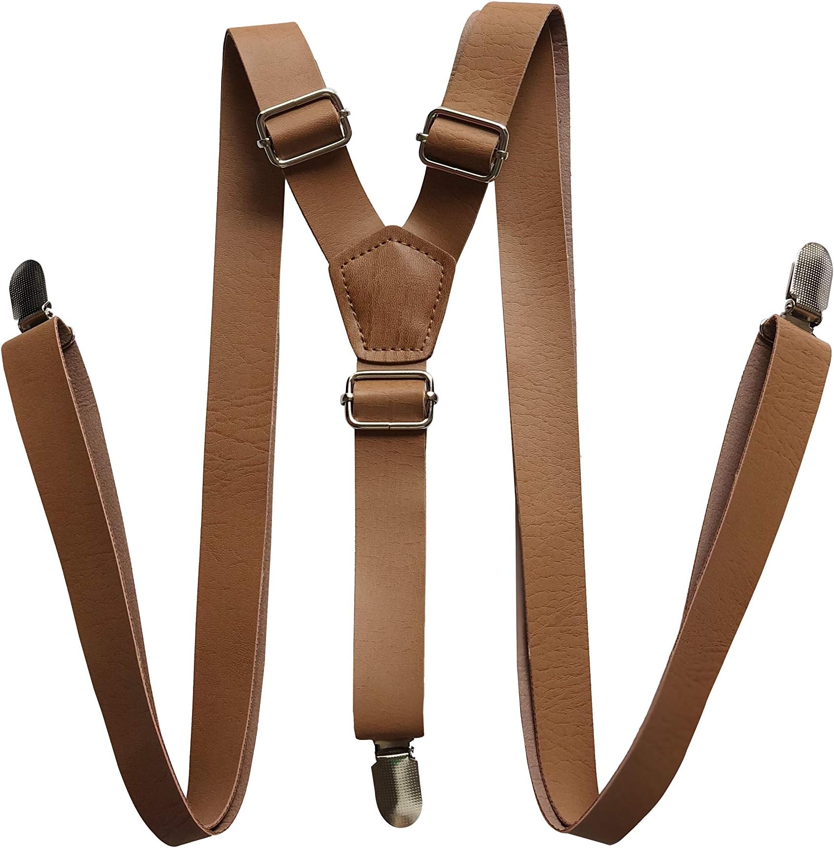 Wedding Vintage Coffee Rustic Brown Dark Brown Black Wide Pu Leather Suspenders for Men Braces