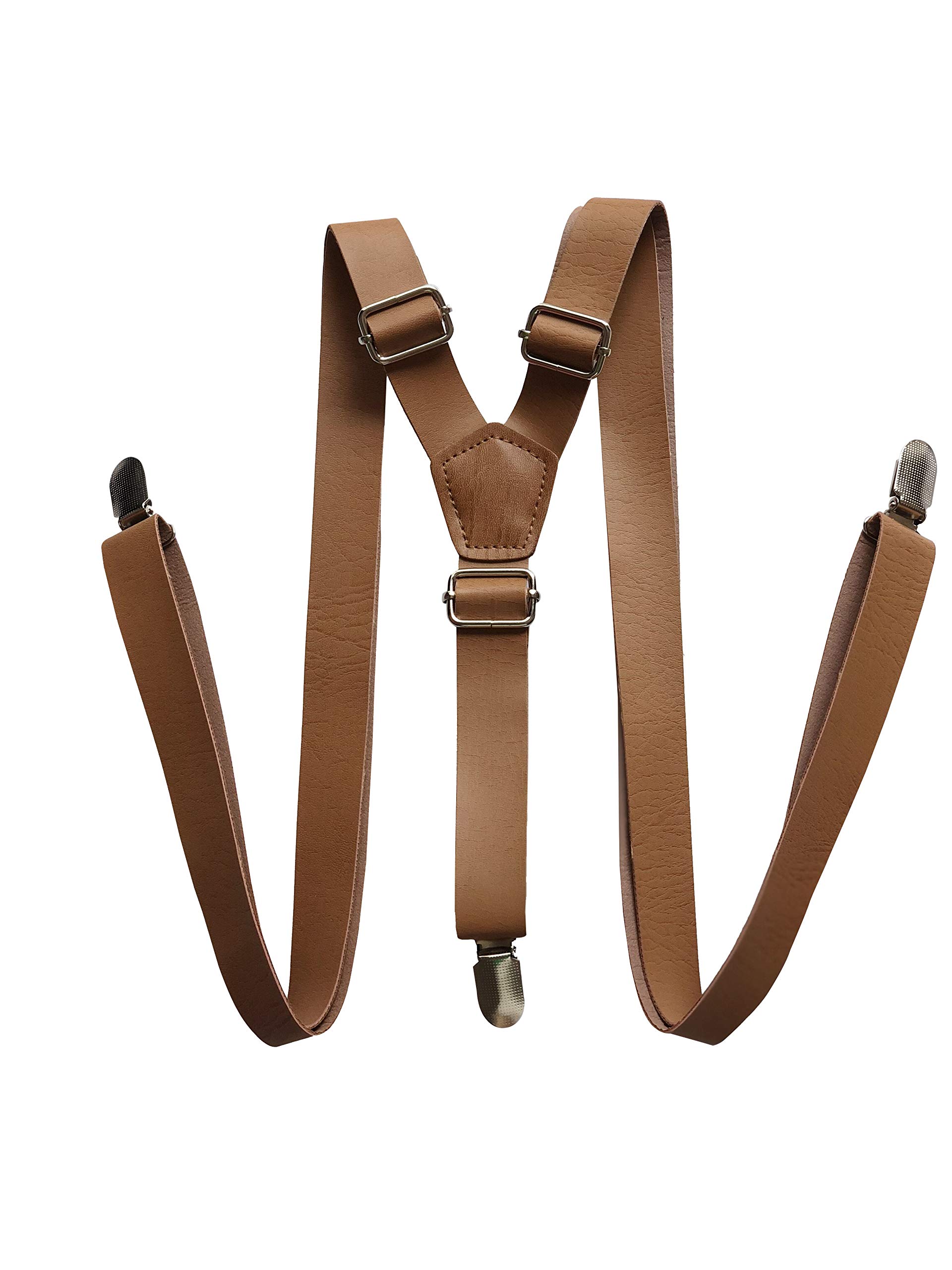 Wedding Vintage Coffee Rustic Brown Dark Brown Black Wide Pu Leather Suspenders for Men Braces